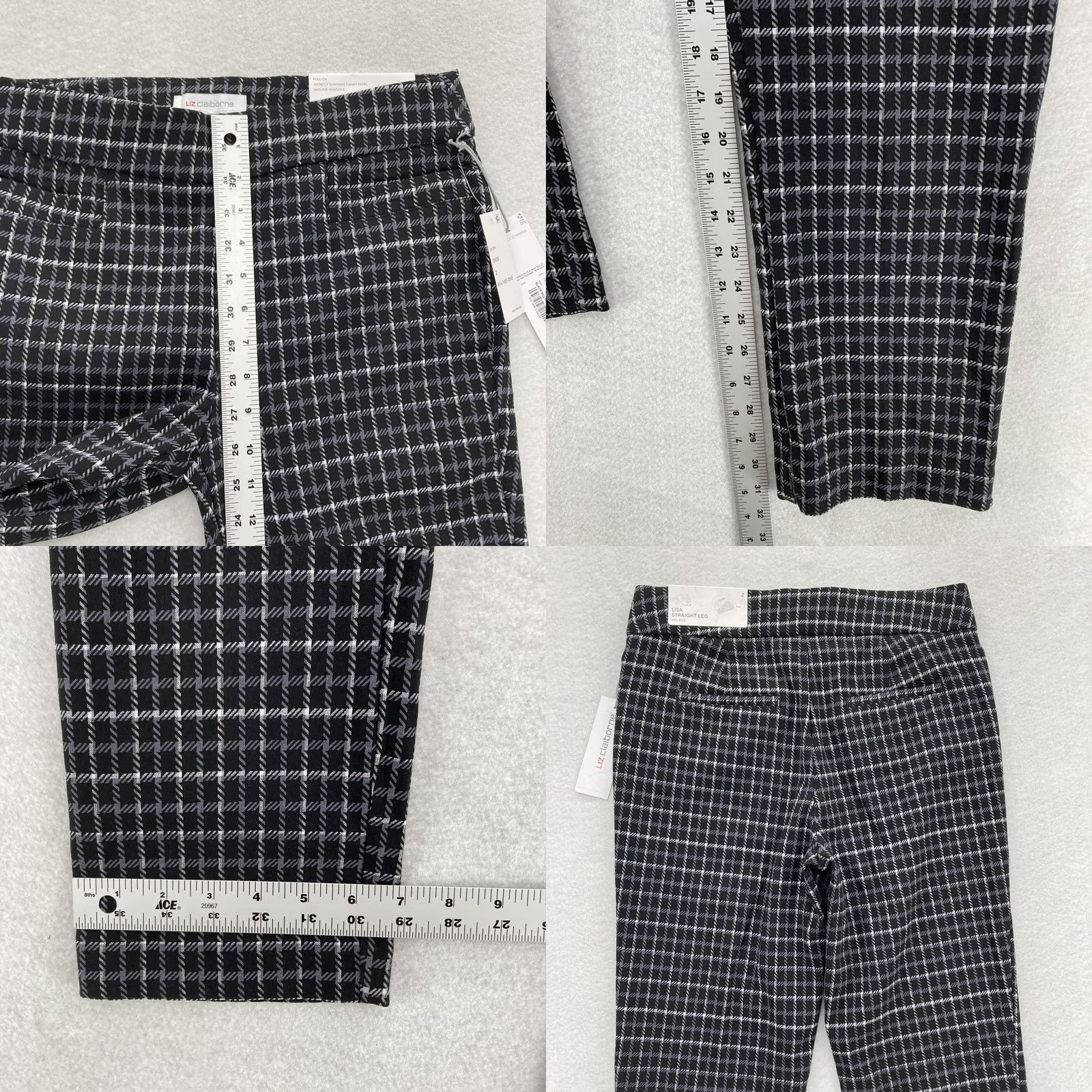 Liz Claiborne Liz Claiborne Pants Womens 2 Black Gray Plaid Lisa Straight Leg Secretly Slimming Dress Pants Adult Regular XS? (No) Size 26" / US 2 / IT 38 - 8 Thumbnail