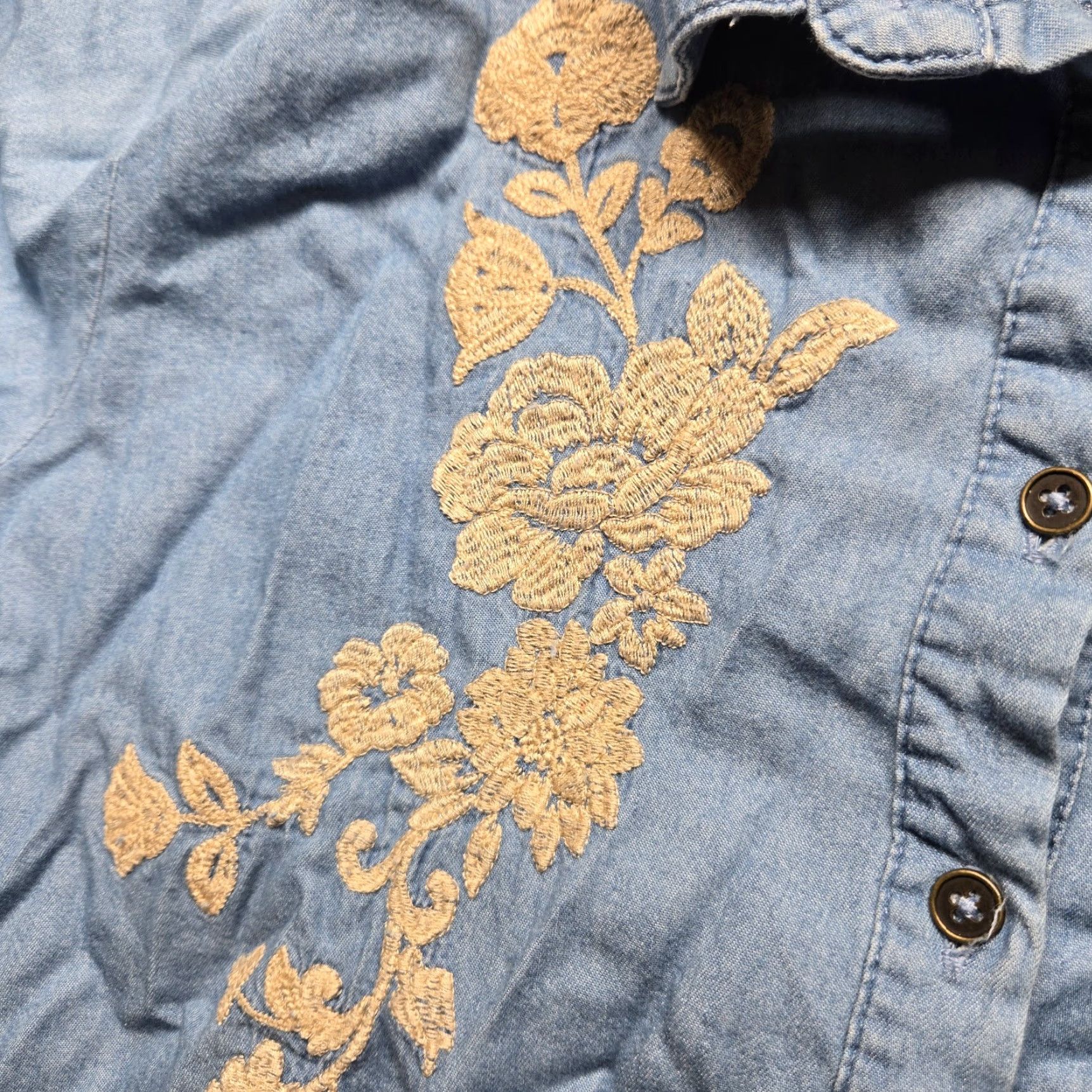 Vintage VINTAGE Knox Rose Bohemian Blouse Shirt Women’s 2XL Long Sleeve Chambray Floral Embroidered Ruffle Casual Size XXL / US 16-18 / IT 52-54 - 4 Thumbnail