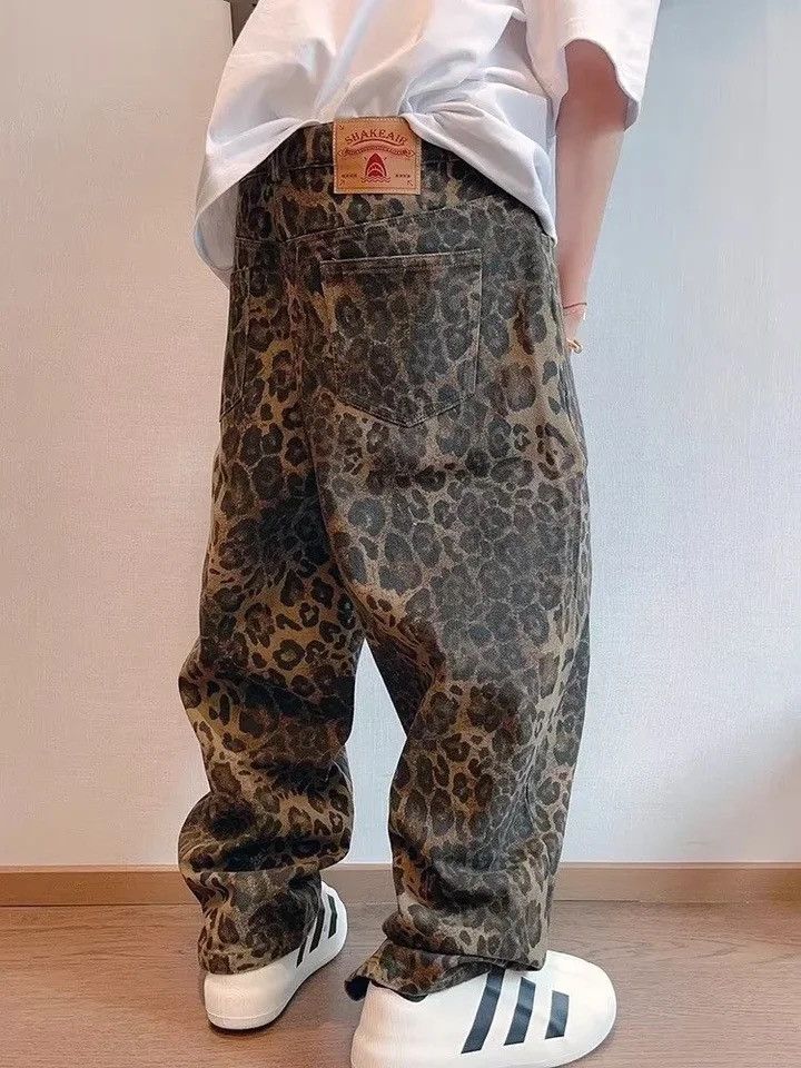 Baggy Leopard Print Denim