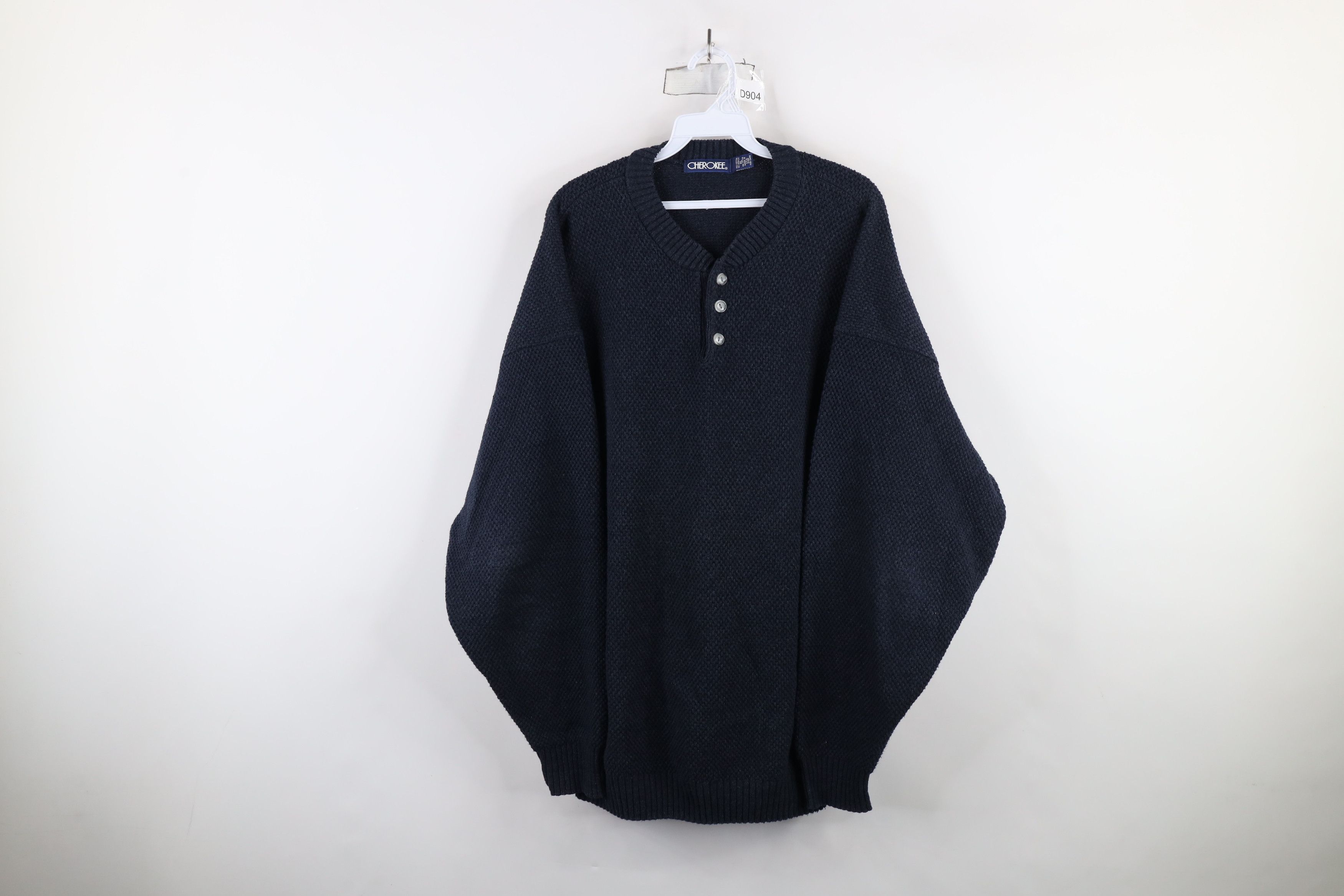 Vintage Vintage 90s Streetwear Waffle Knit Henley Sweater Blue USA Size US XL / EU 56 / 4 - 1 Thumbnail