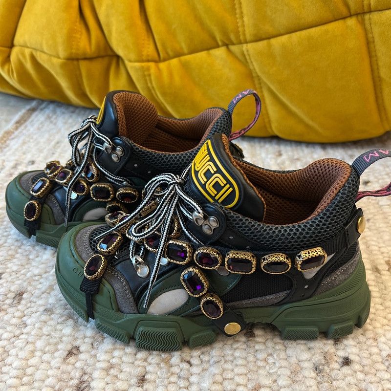 Gucci Gucci Flashtrek Crystal-Embellished Sneakers 0079 Size US 5.5 / EU 38 - 1 Thumbnail