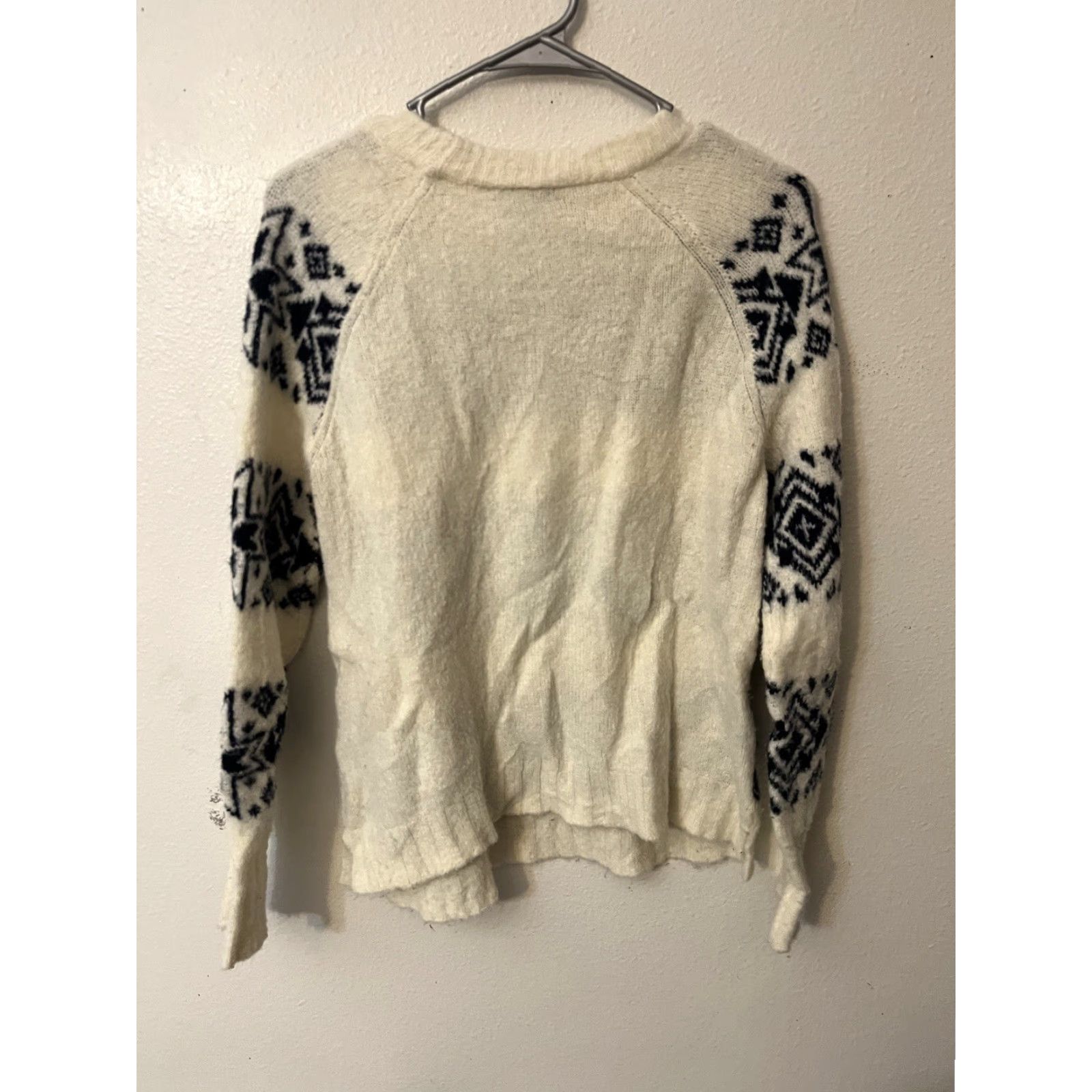 Vintage J Crew Sweater M Ivory Navy Fair Isle Striped Jumper Wool Acrylic Blend #H5829 Size M / US 6-8 / IT 42-44 - 2 Thumbnail