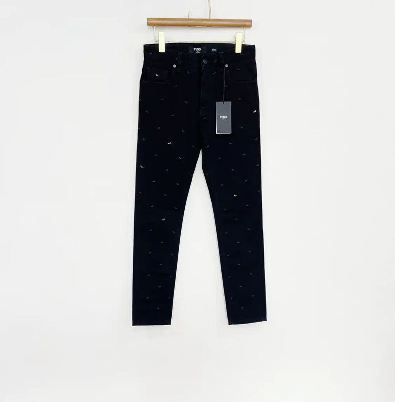 Fendi Fendi Black Embroidered Casual Pants for Men 0089 Size US 26 / EU 42 - 1 Thumbnail