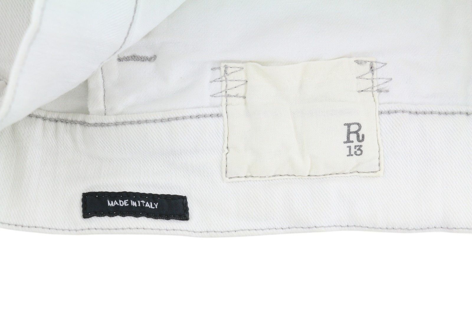 R13 KELSEY SHIRRING DENIM M Ibrooke White Shoulder Pads 86173 Size M / US 6-8 / IT 42-44 - 6 Thumbnail