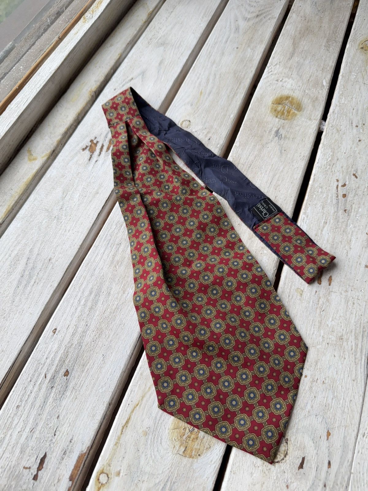Christian Dior Monsieur × Designer Vintage Christian Dior Silk Tie Red Geometric Pattern Size ONE SIZE - 1 Thumbnail