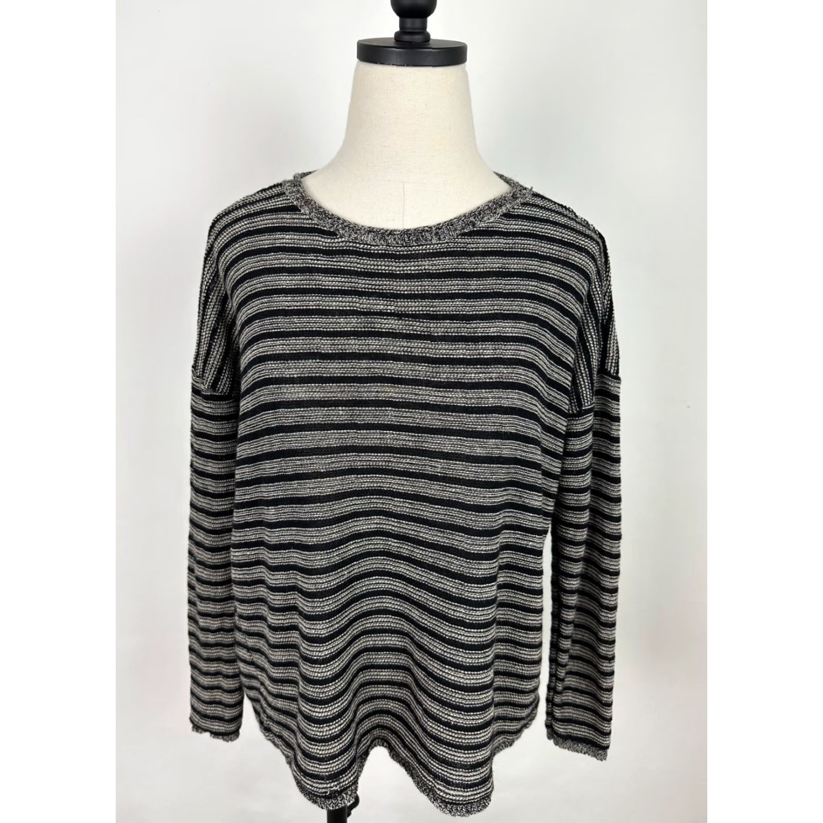 Eileen Fisher VINTAGE Eileen Fisher Sweater Womens XS Wool Linen Blend Knit Black Ivory Stripe Boxy Size XS / US 0-2 / IT 36-38 - 2 Thumbnail