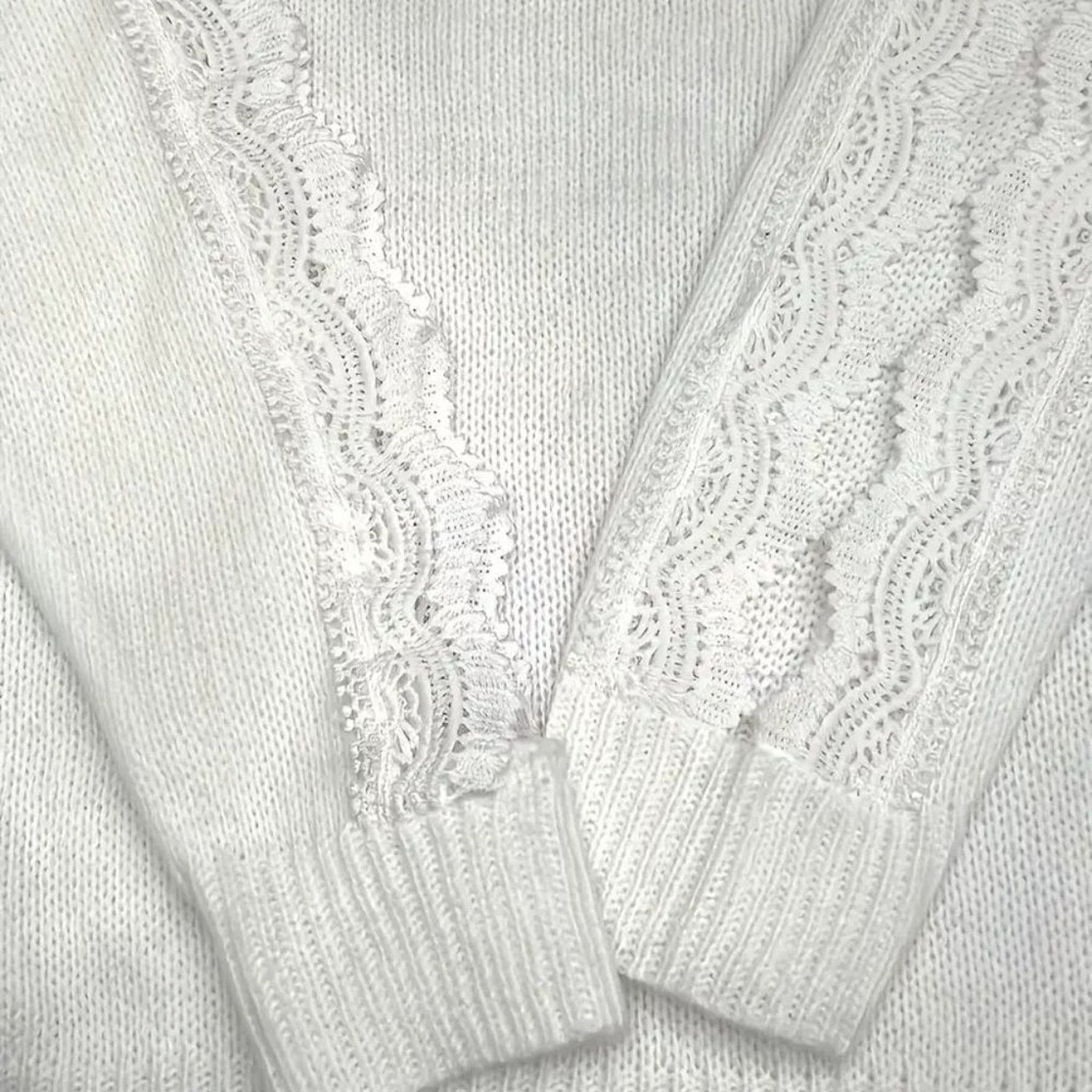 Other Contrast Lace V-Neck Knitted Sweater - white - 14 Size XL / US 12-14 / IT 48-50 - 6 Thumbnail