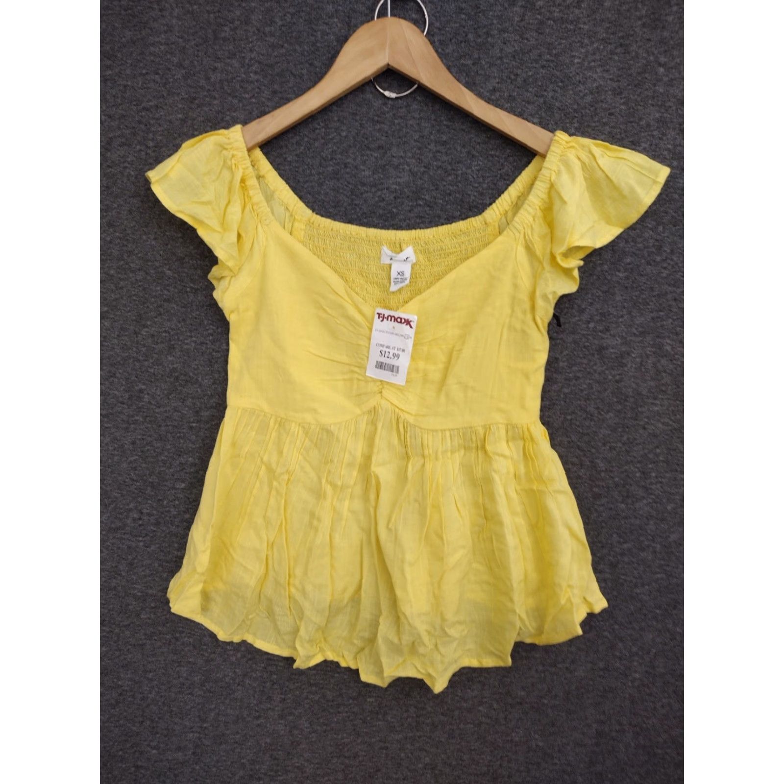 Vintage Japna Women's Yellow V-Neck Cap Sleeve Crop Flare Blouse XS Size XS / US 0-2 / IT 36-38 - 2 Thumbnail