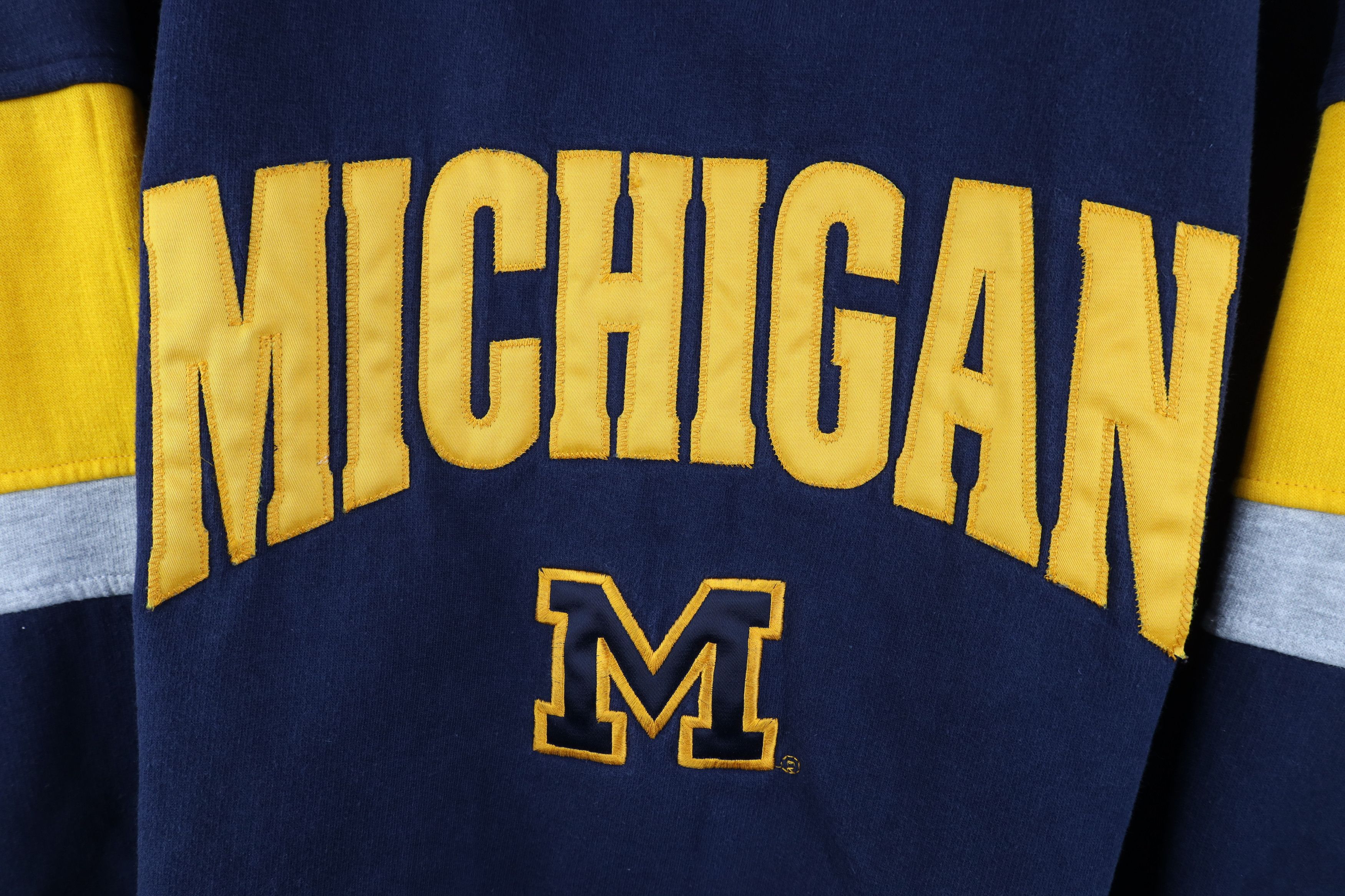 Vintage Vintage 90s Spell Out University of Michigan Sweatshirt Blue Size US XL / EU 56 / 4 - 4 Thumbnail