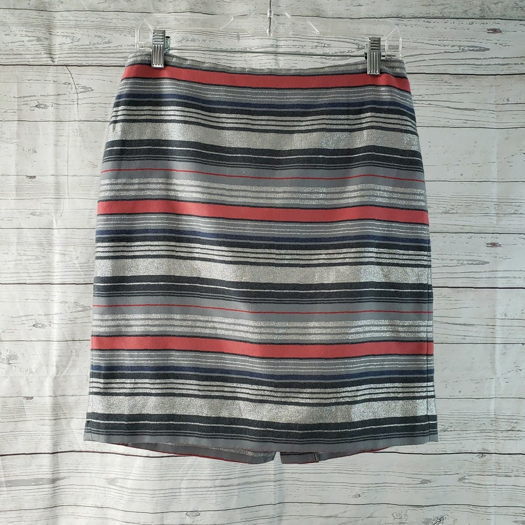 Banana Republic Banana Republic Womens Pencil Skirt Sz 4 Gray Pink Stripe Cotton Blend Size 27" / US 4 / IT 40 - 2 Thumbnail