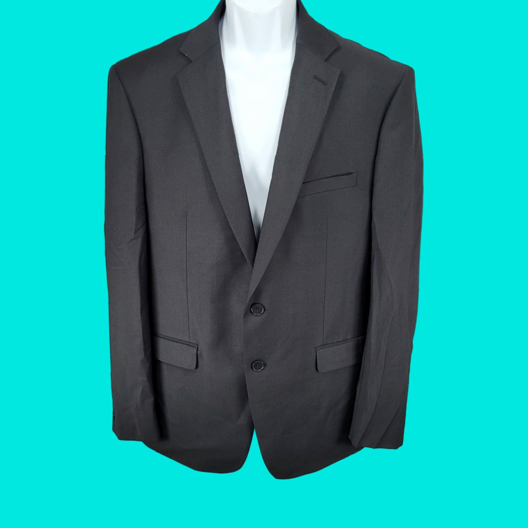 Calvin Klein Calvin Klein Blazer Shirt Black Wool Stretch 2 Button Vented Notch 44R Mens Regular Suit Coat, 2 Piece, Dry Clean Only, Solid, Wool, Spandex Size 44R - 1 Thumbnail