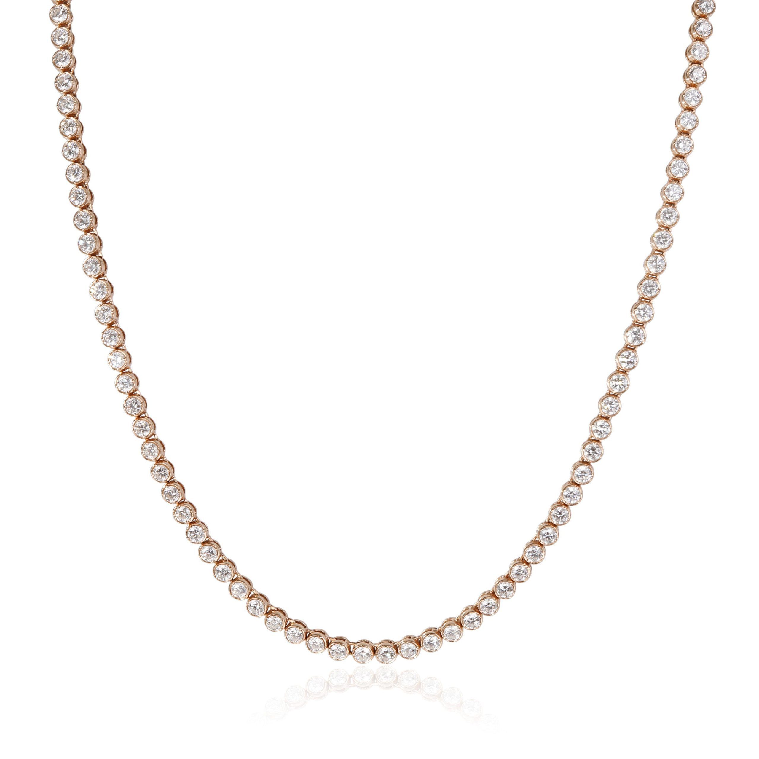 image of Tiffany Co Bezel Set Diamond Tennis Necklace In 14K Rose Gold 5.36 Ctw, Women's