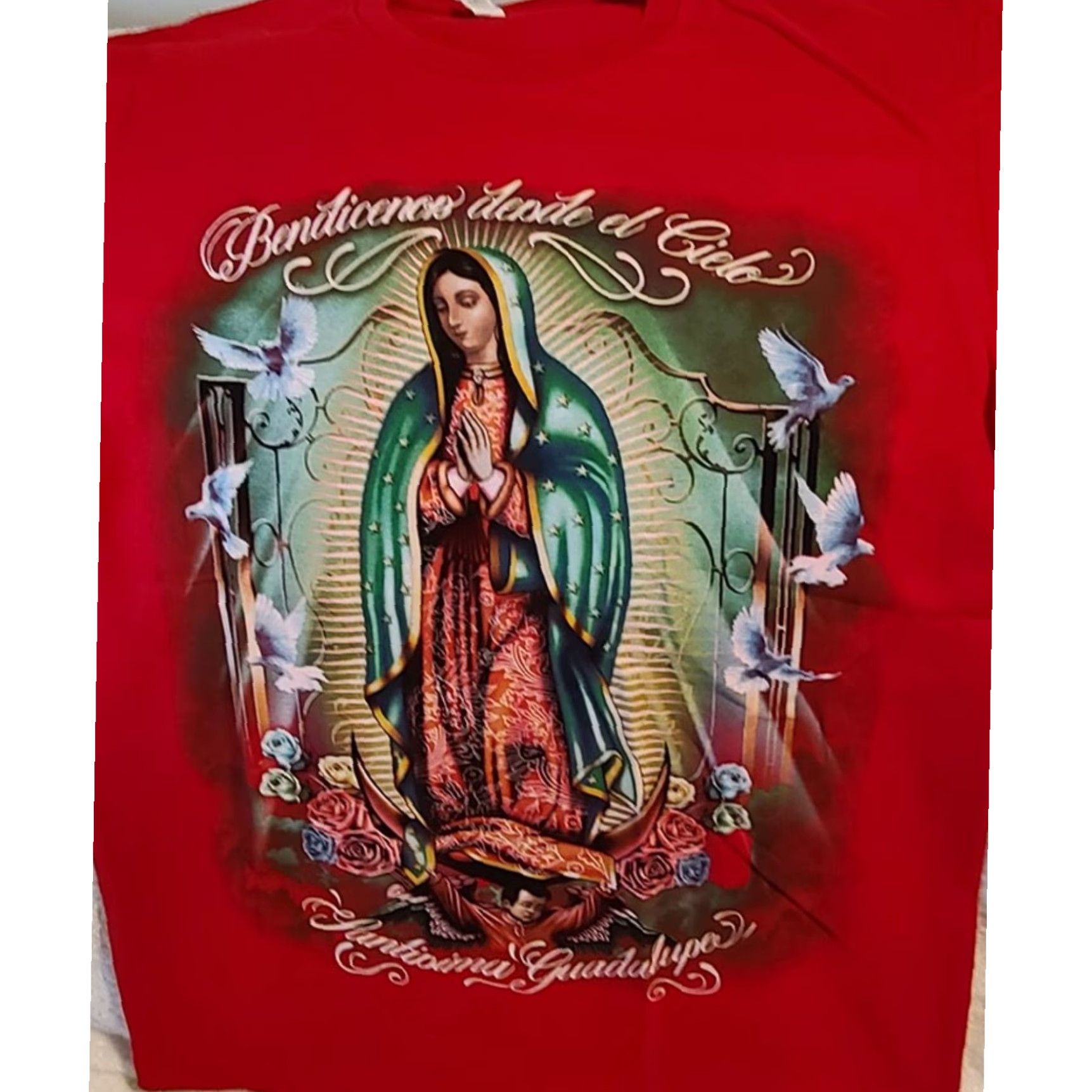 Vintage GUADALUPE Mens Red T Shirt Extra Large XL Virgin Mary Bless Size US L / EU 52-54 / 3 - 2 Thumbnail