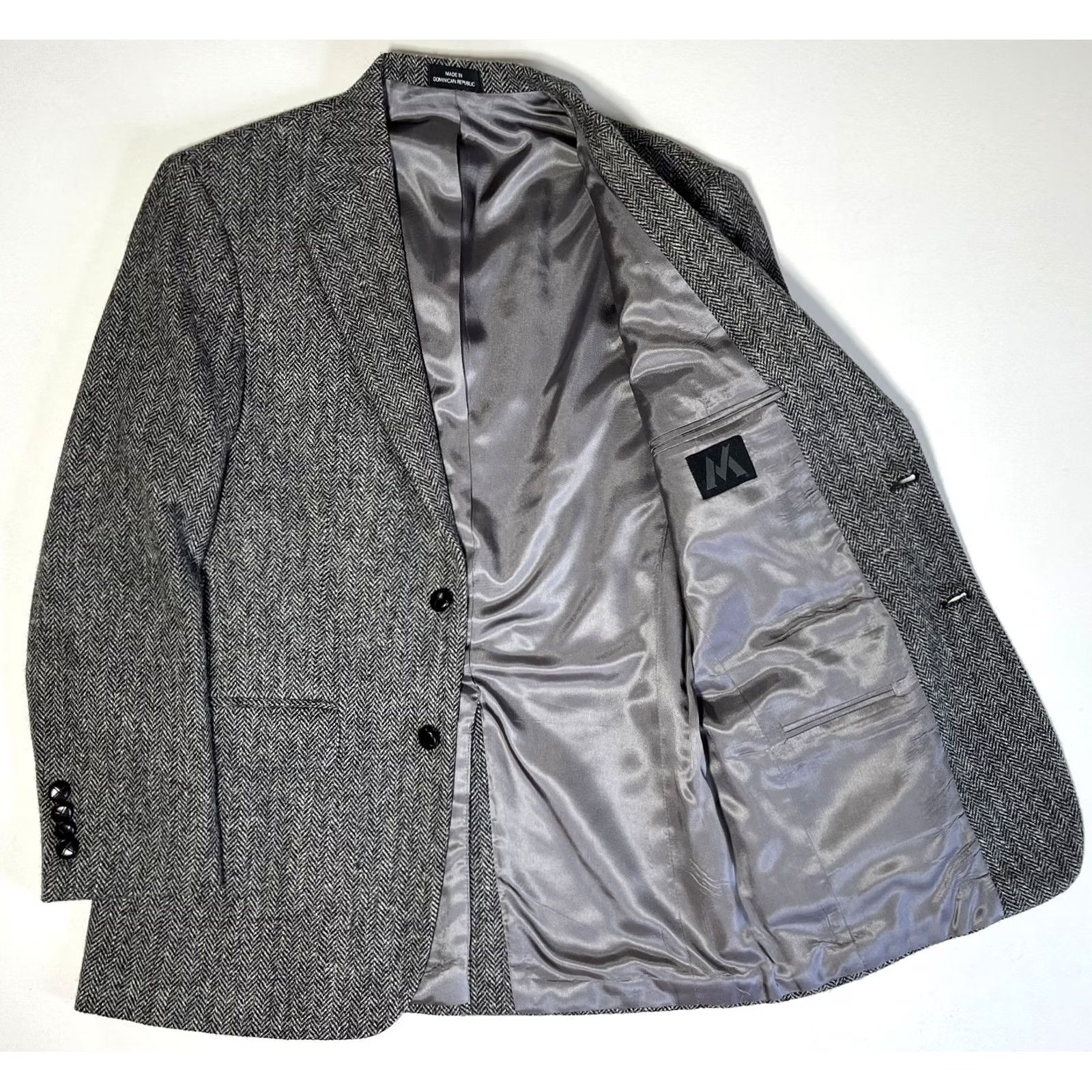 Harris Tweed VINTAGE Harris Tweed Blazer Jacket Mens 40R Gray Wool Tweed Herringbone Regular Classic PF Pockets Size 40R - 4 Thumbnail