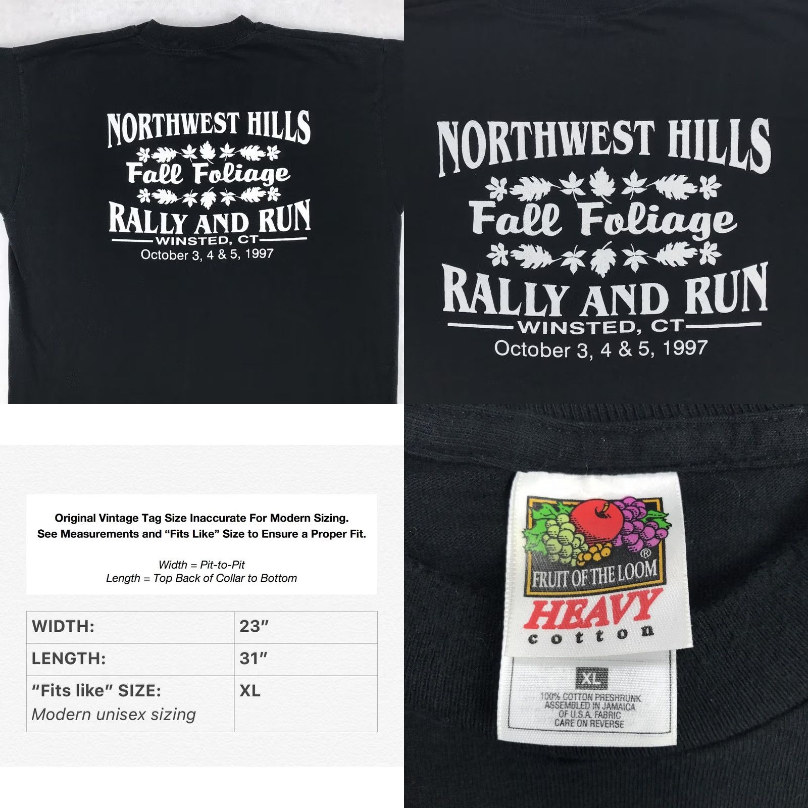 Fruit Of The Loom VINTAGE CONNNECTICUT MOTORCYCLE TOURS T-Shirt XL winsted fall rally biker 90s Men Size US XL / EU 56 / 4 - 8 Thumbnail