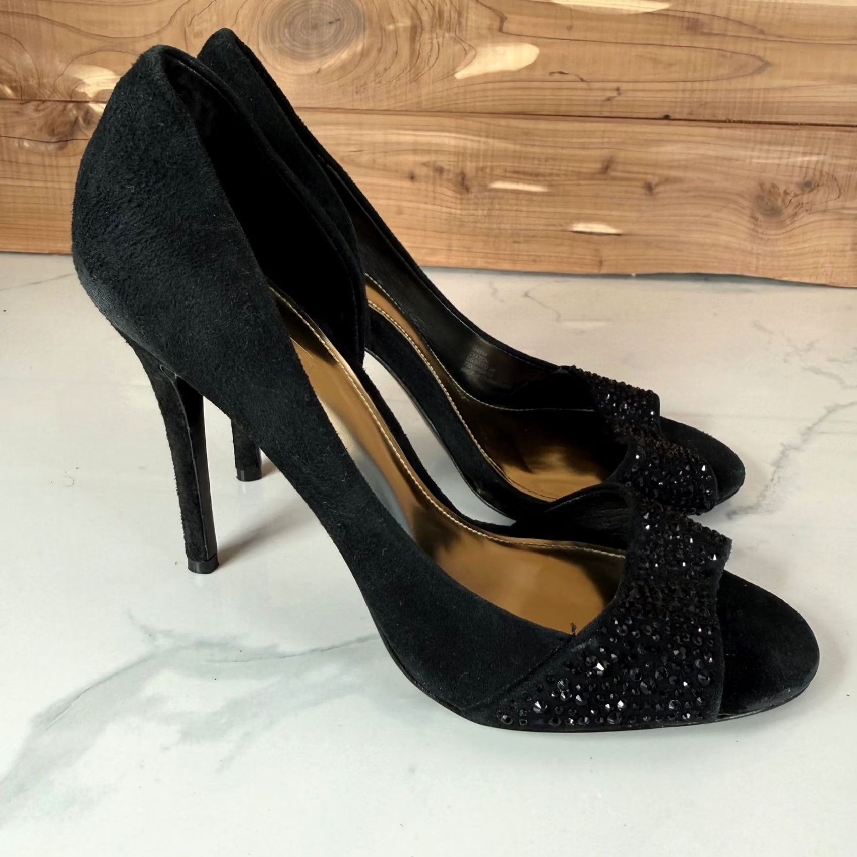 Coach VINTAGE Coach Black Suede Rhinestone Peep Toe Pumps d'Orsay Stiletto Heels Womens 6B Size US 6 / IT 36 - 5 Thumbnail