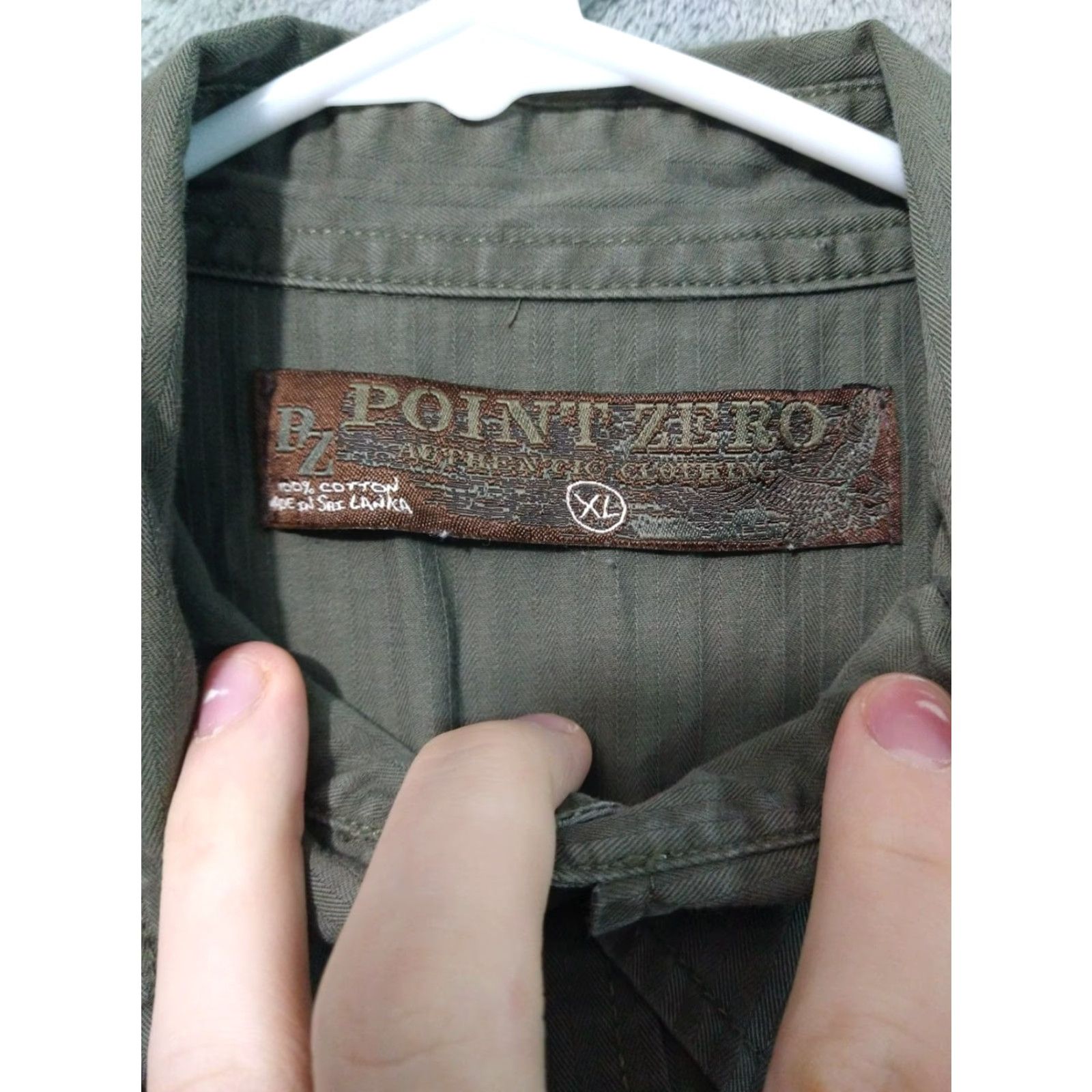 Point Zero VINTAGE Point Zero Shirt Mens XL Green Army Graphic Button Up Long Sleeve Cotton Size US XL / EU 56 / 4 - 7 Thumbnail