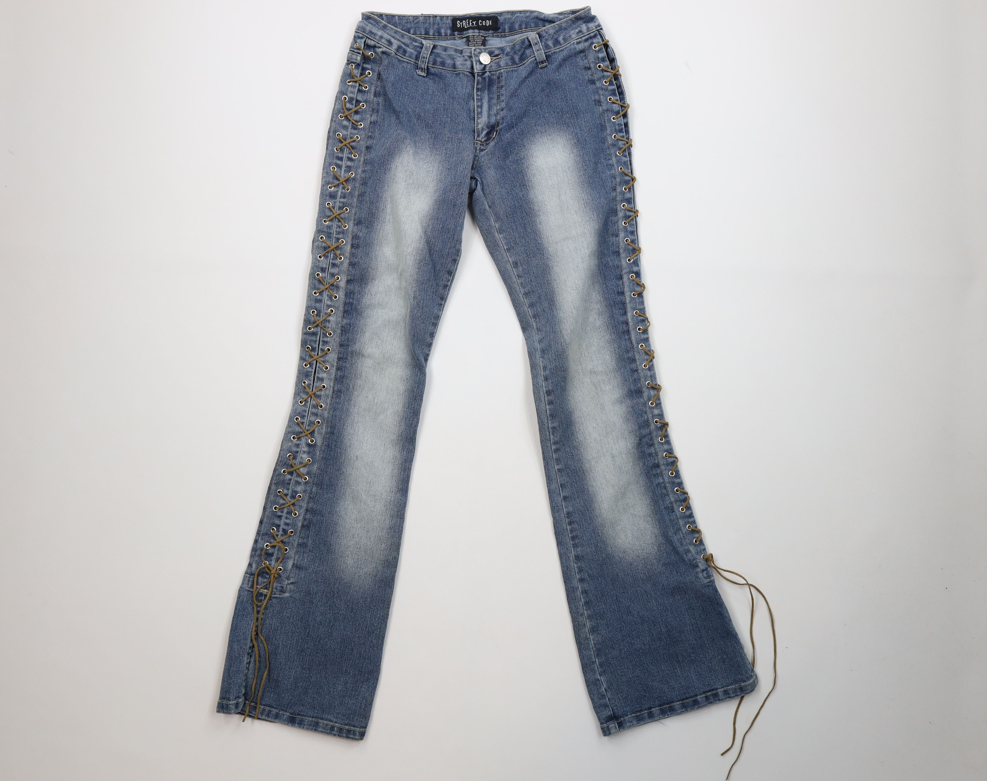 Vintage 90s Y2K Babydoll Tie Flared Wide Leg Denim Jeans
