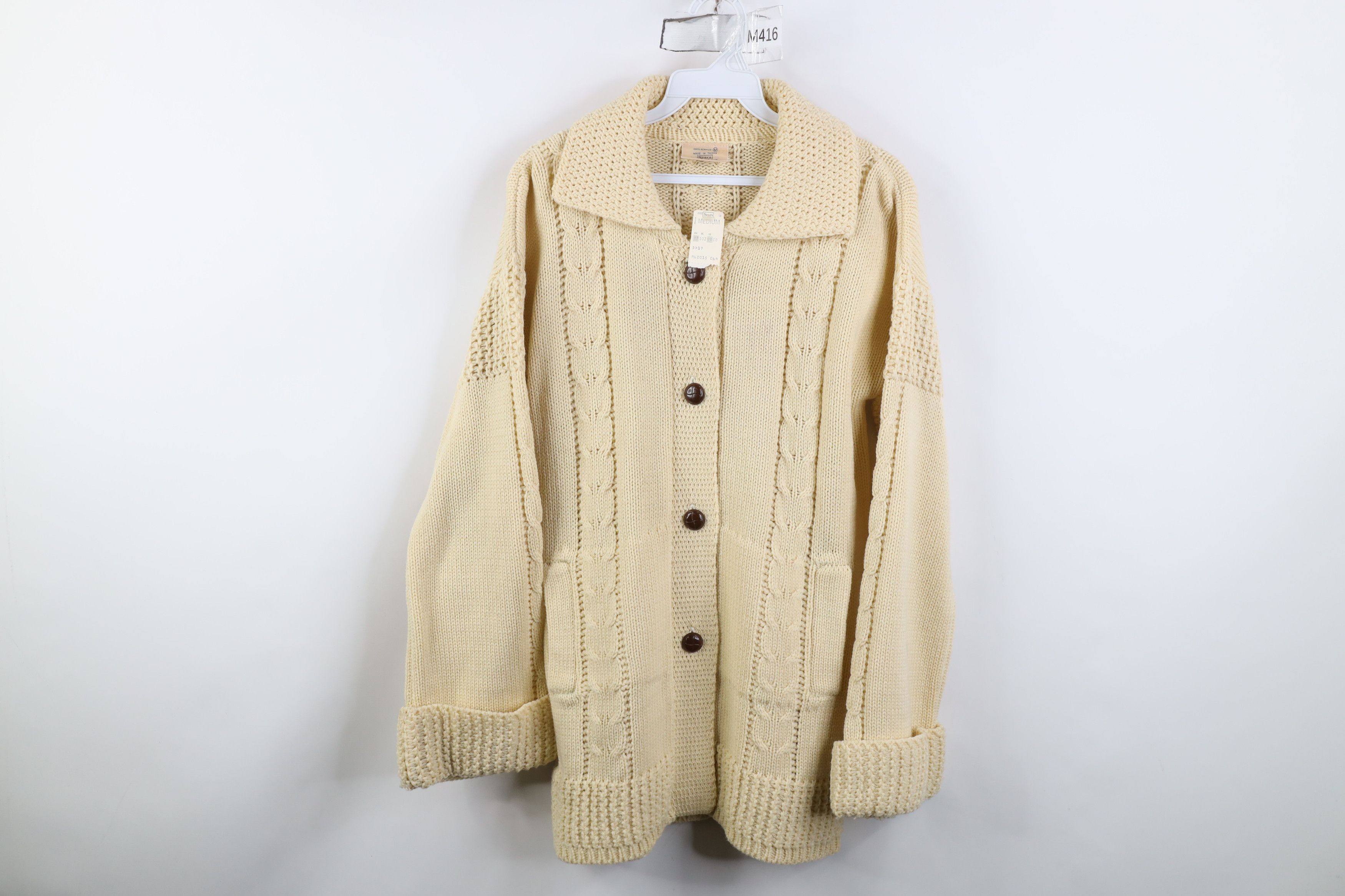 Vintage Deadstock Vintage 60s 70s Fisherman Knit Cardigan Sweater Size M / US 6-8 / IT 42-44 - 1 Thumbnail