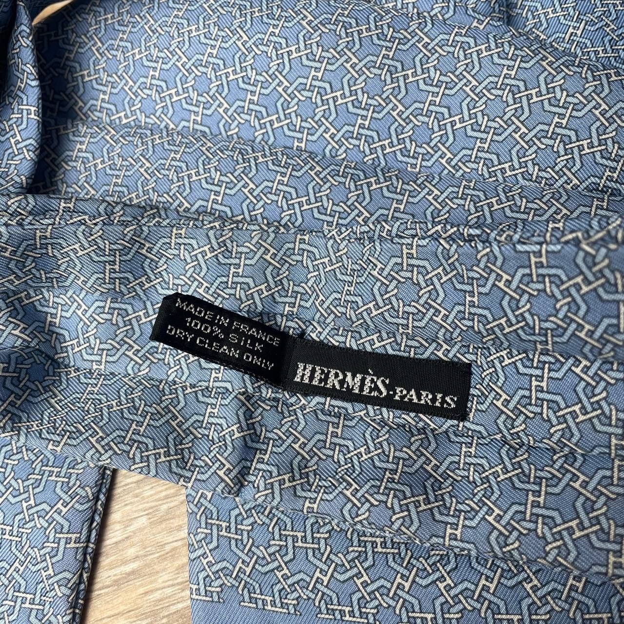 Hermes Hermes Paris Ascot Silk Tie Blue Geometry Size ONE SIZE - 6 Thumbnail