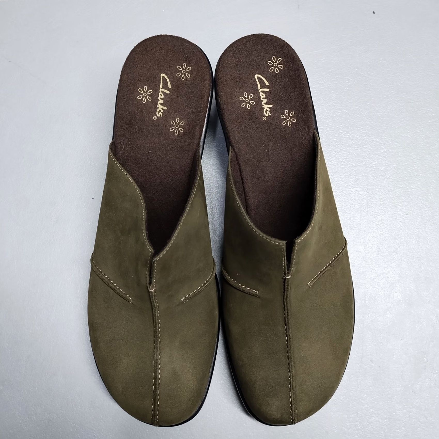 Clarks Clarks Wedge Mules Womens 9M Green Upper Leather Memory Foam Slip On 71104 Size US 9 / IT 39 - 6 Thumbnail