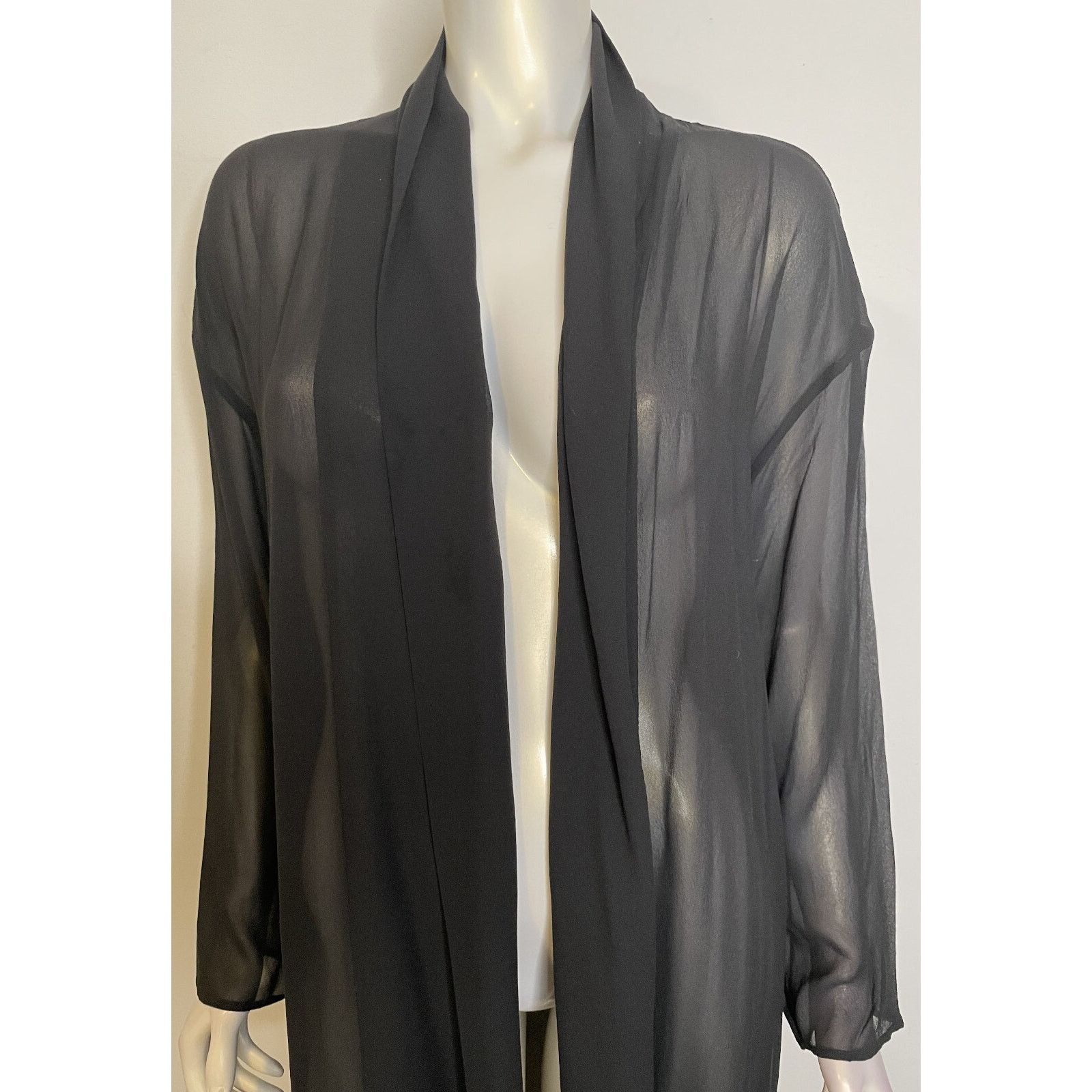 Eileen Fisher Eileen Fisher Black Silk Georgette Long Kimono Jacket L Size L / US 10 / IT 46 - 2 Thumbnail