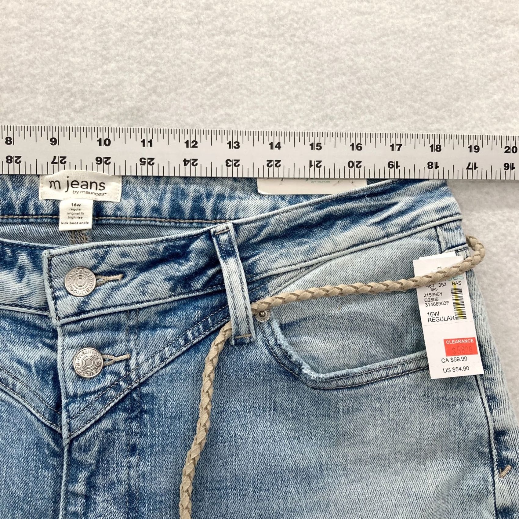 Vintage Maurices M Jeans Women's Plus 16W Kick Boot Ankle Blue Stretch Denim Belted NWT Jeans Size 38" / US 16 / IT 52 - 7 Thumbnail