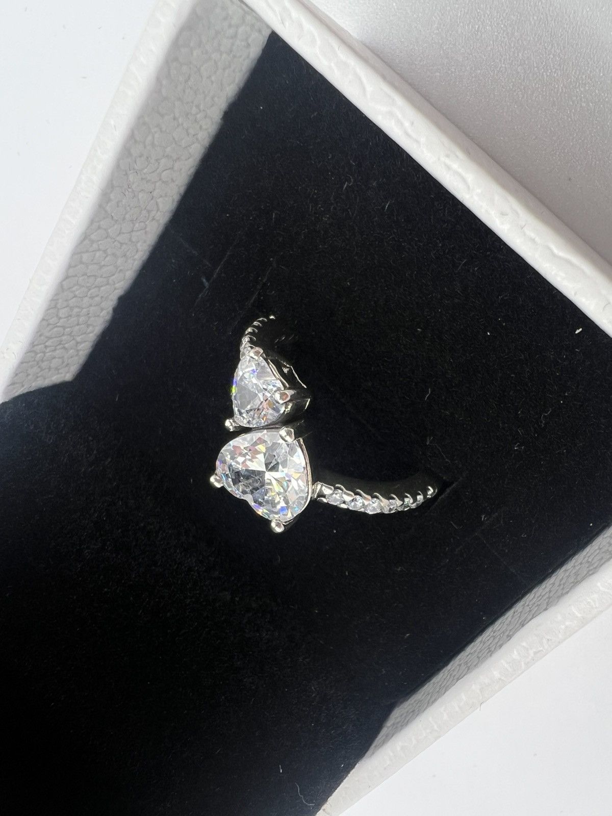 pandora Pandora Double Heart Sparkling Ring Sterling silver Size ONE SIZE - 2 Thumbnail