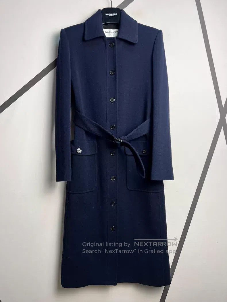 Saint Laurent Paris Saint Laurent Paris Navy Blue Extra-Long Single-Breasted B Size XS / US 0-2 / IT 36-38 - 1 Thumbnail
