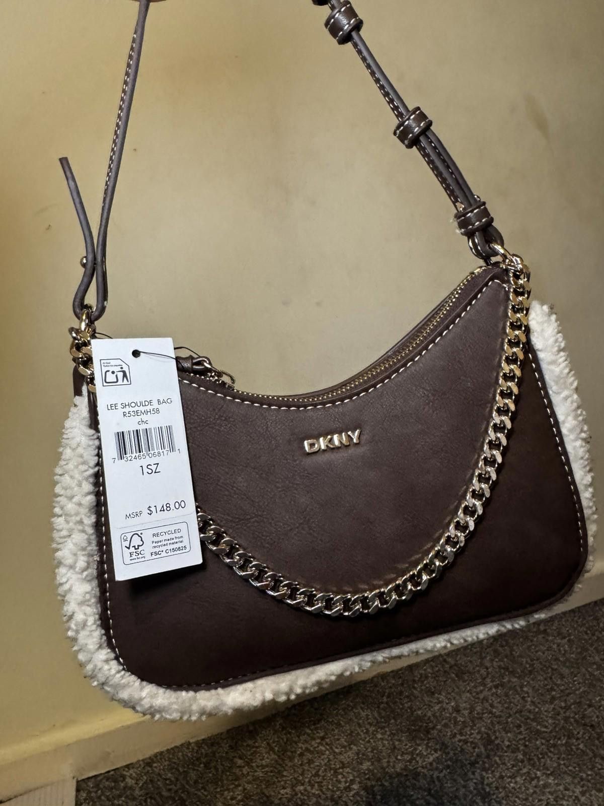 DKNY DKNY Brown Faux Leather Bag with Chain New Tags RPR $140 Size ONE SIZE - 1 Thumbnail