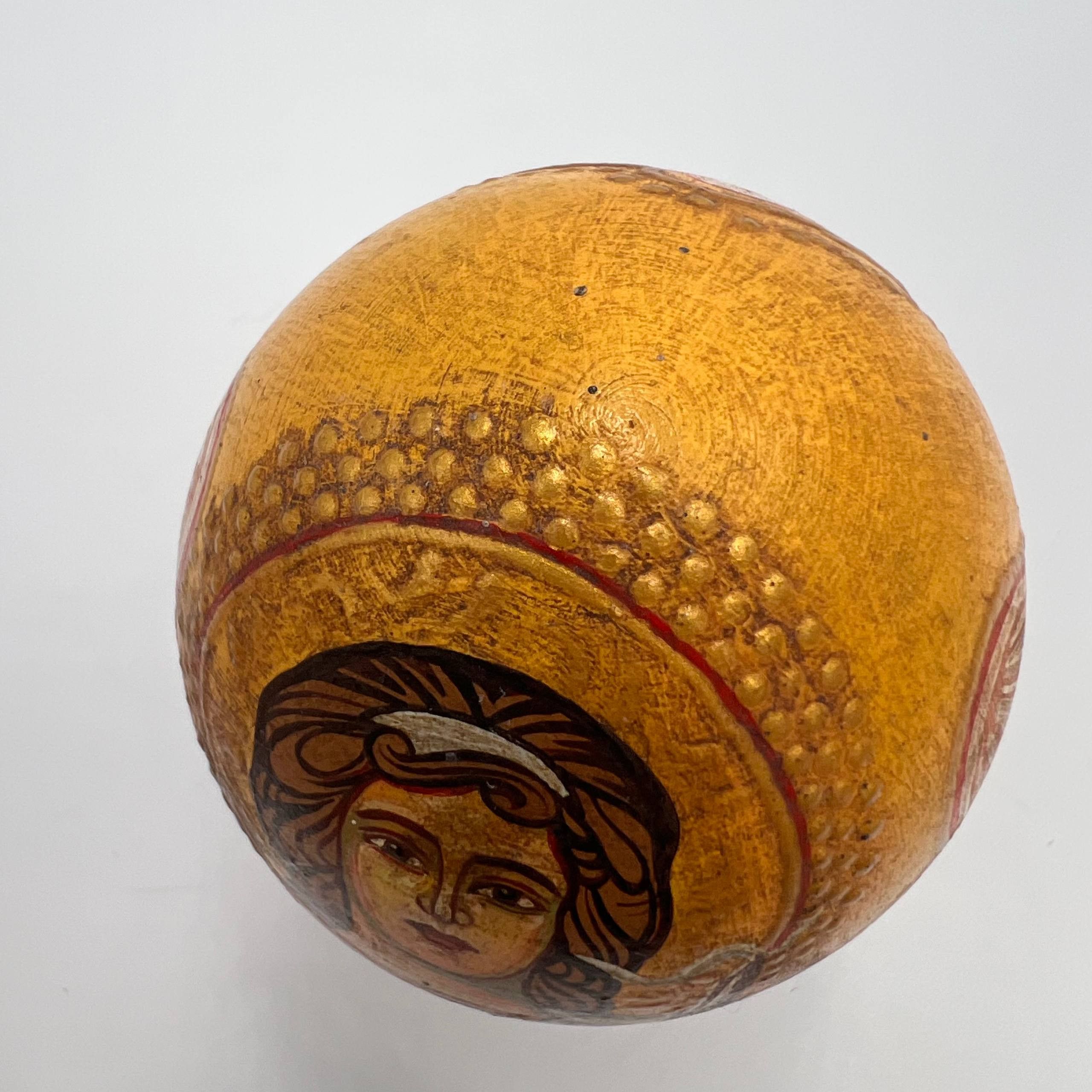 Vintage Antique Wooden Egg Icon Archangel Michael Hand Painted Size ONE SIZE - 6 Thumbnail