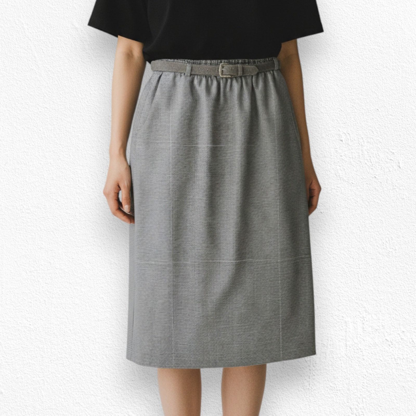 Vintage Houndstooth Brown Straight Midi Skirt Belted Size 10 Size 32" / US 10 / IT 46 - 3 Thumbnail