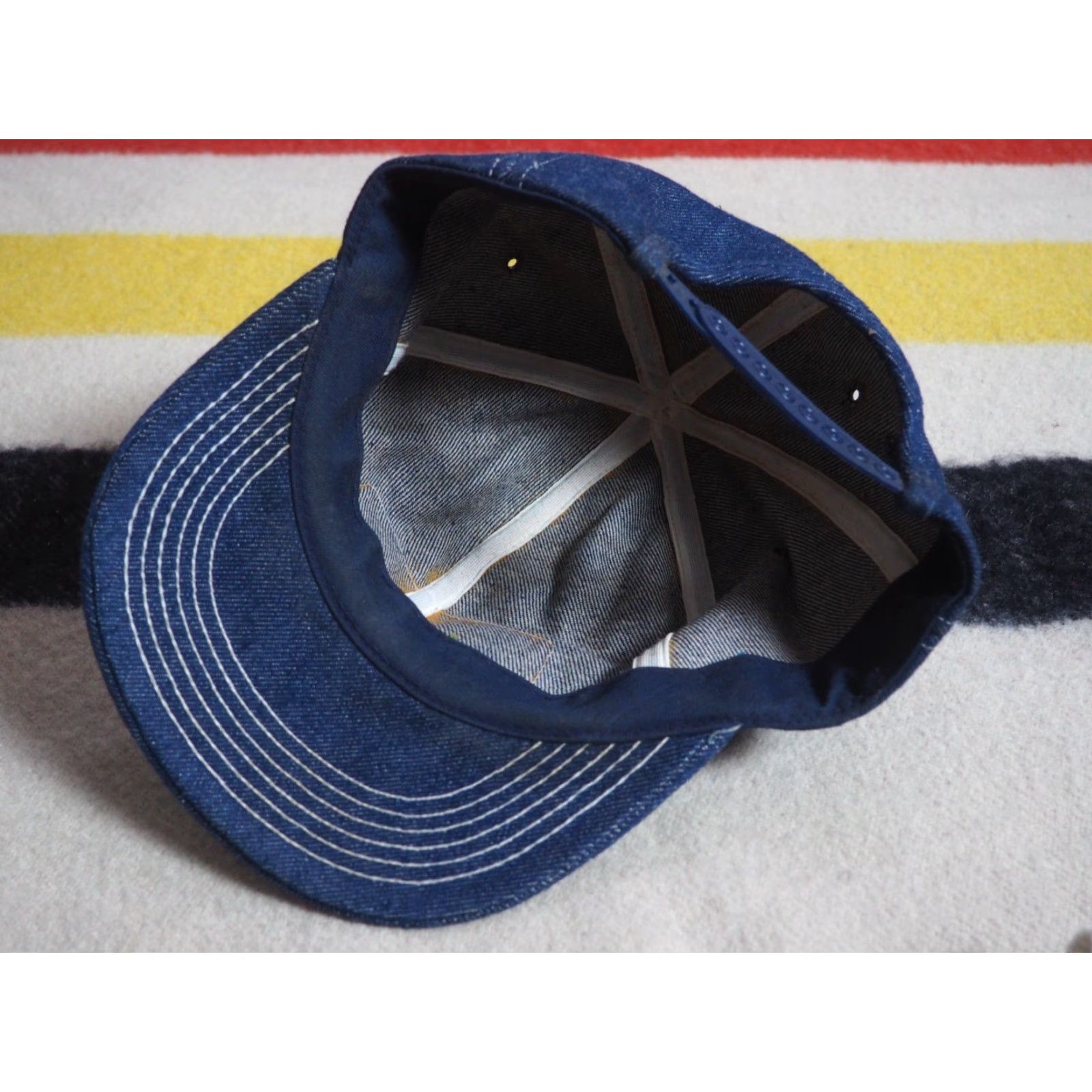 Denime VINTAGE Fruehauf Blue Denim Patch USA Trucker Snapback Hat Cap OSFM Adjustable Men Trucker Hat Denim Blue USA Patch 70s 80s Size ONE SIZE - 3 Thumbnail