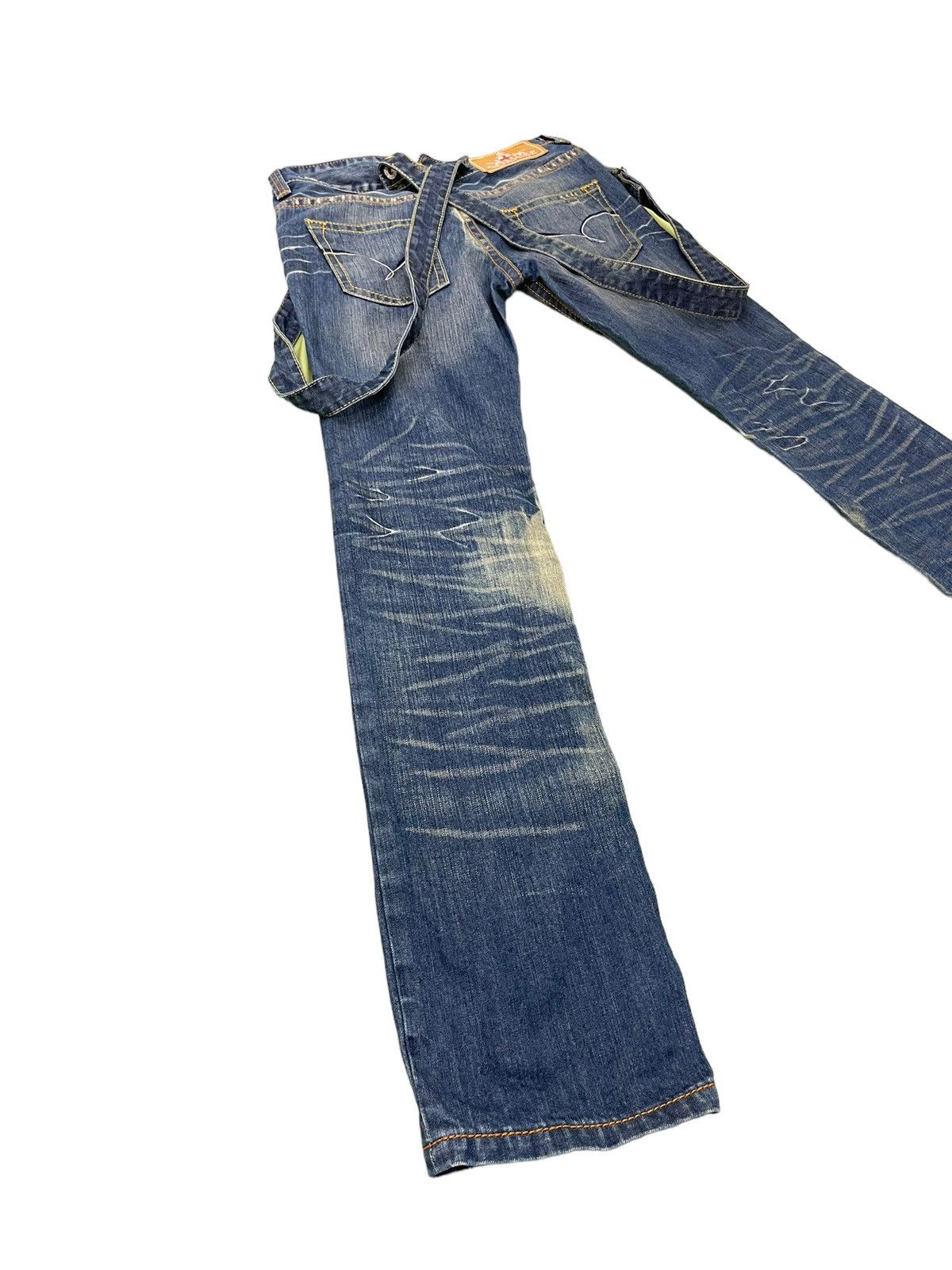 Japanese Brand Suspender Jeans Genoese Distres Low Rise Slim 7🟦5 Size US 28 / EU 44 - 13 Thumbnail