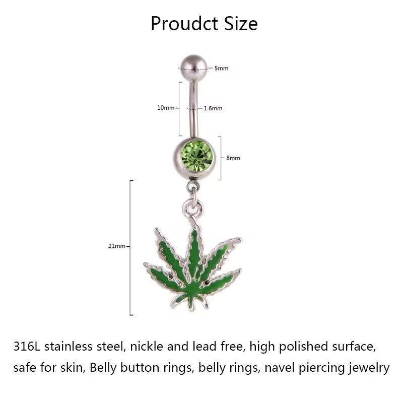 Vintage 316L Stainless Steel Leaf Belly Button Ring Size ONE SIZE - 3 Thumbnail