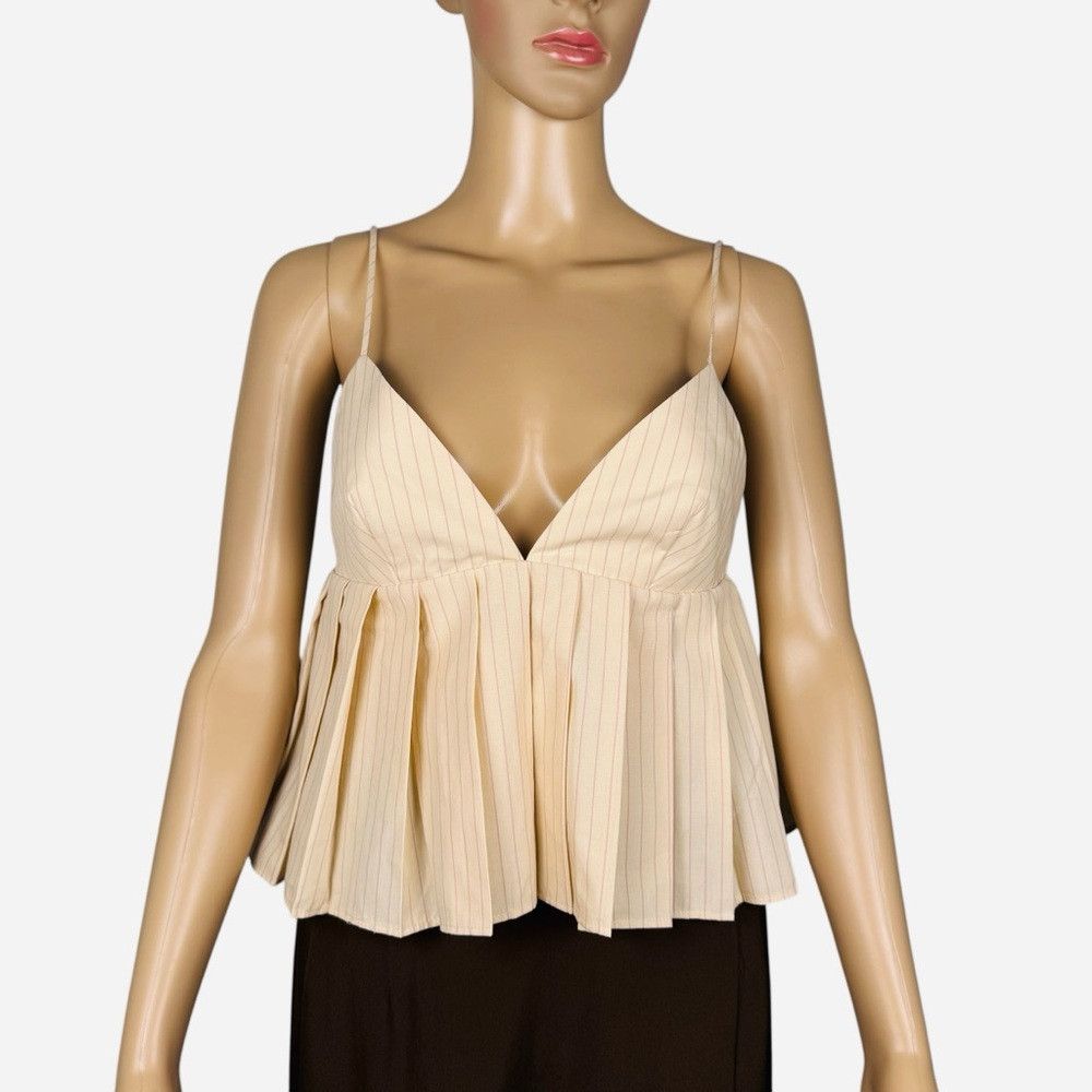Zara NWT New ZARA Pleated Cropped Beige Top Size S Size S / US 4 / IT 40 - 2 Thumbnail