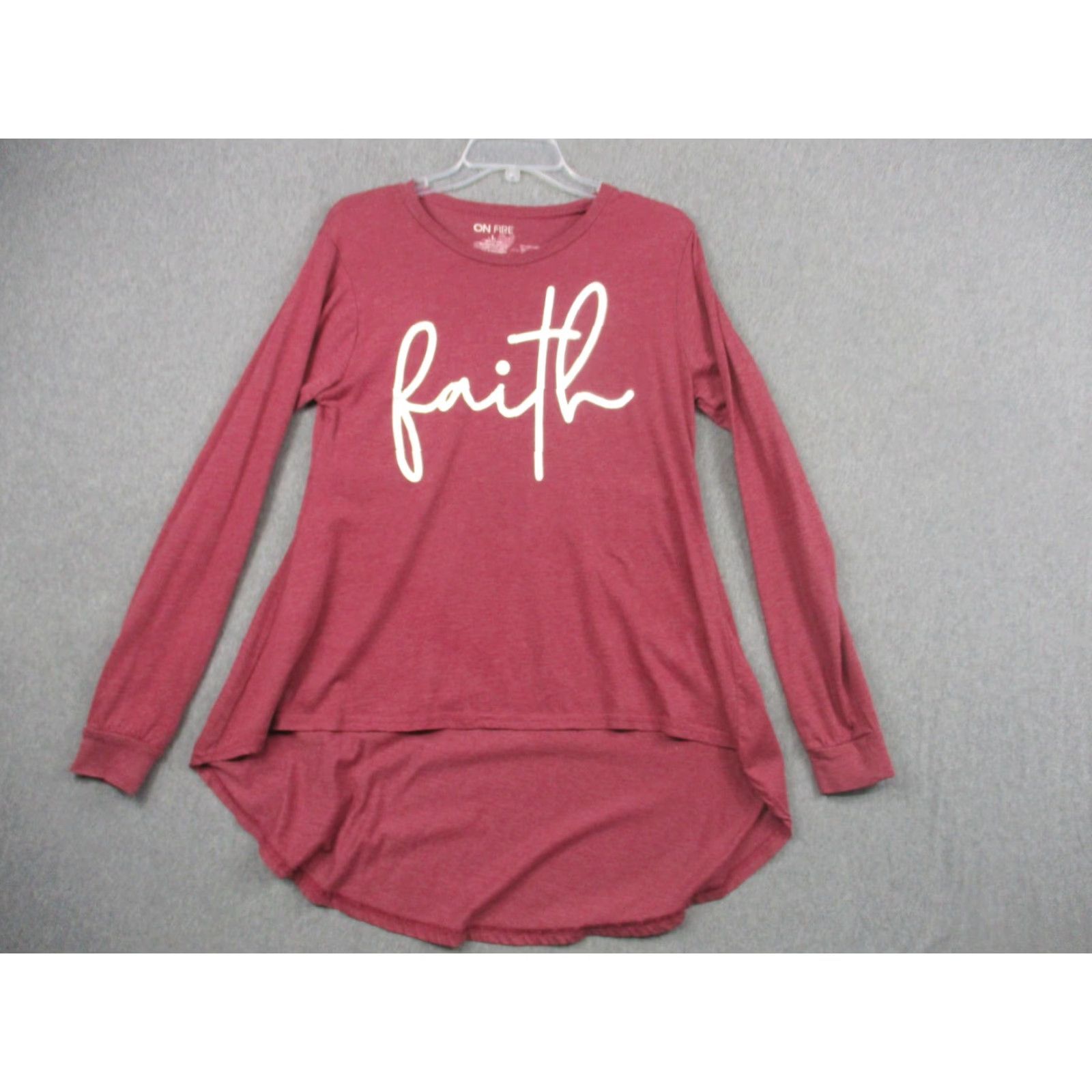 Vintage On Fire Shirt Womens Large Burgundy Faith Christian Graphic Long Sleeve High Low Size L / US 10 / IT 46 - 2 Thumbnail