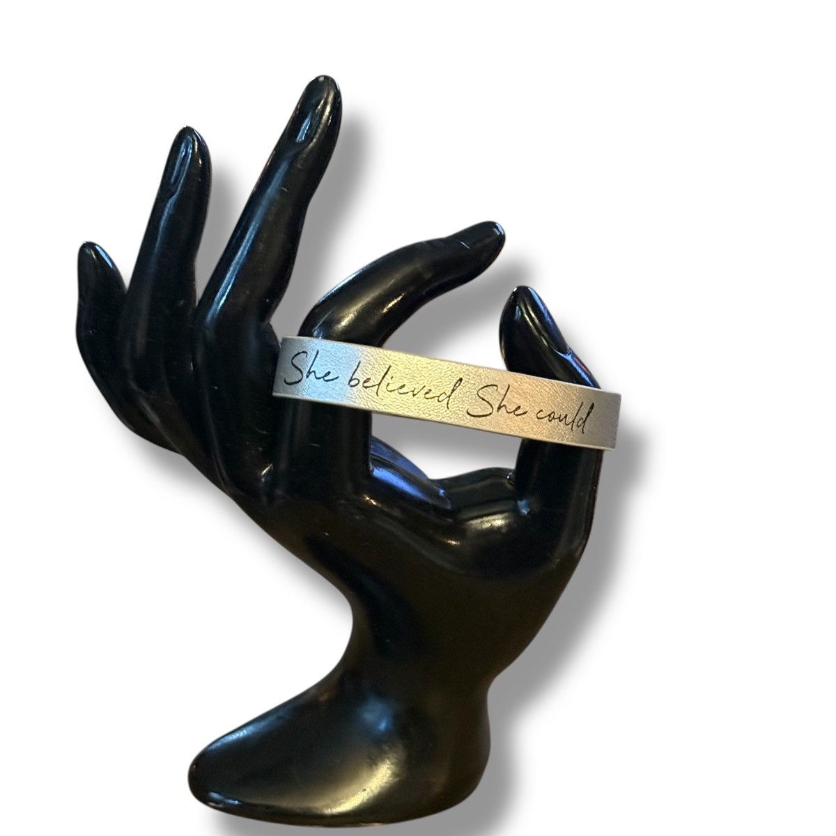 Other She believed she could metallic silver leather bracelet Size ONE SIZE - 3 Thumbnail