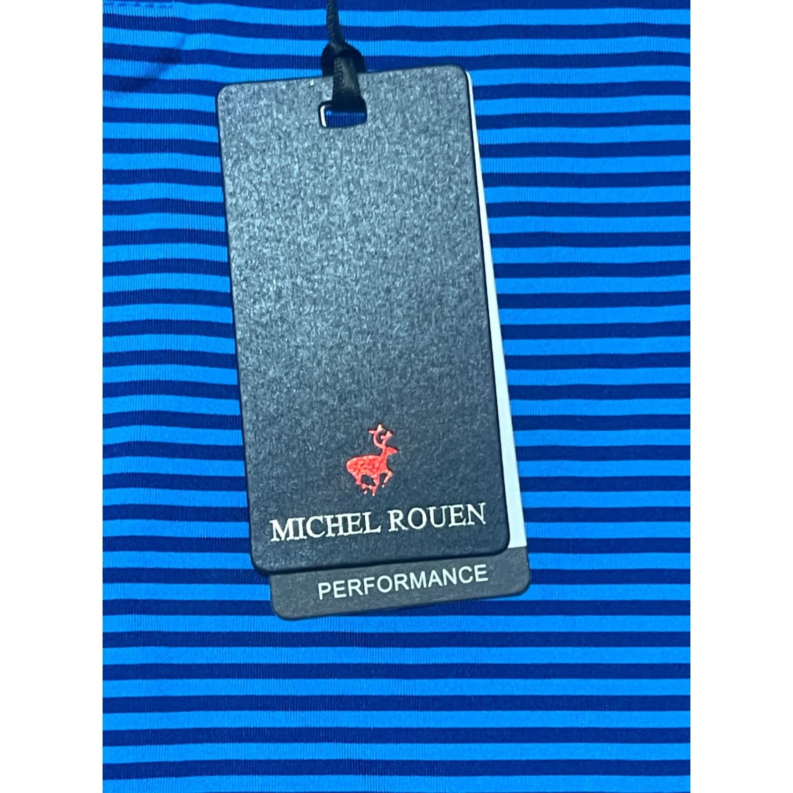 Vintage Michel Rouen Shirt Mens 3XL Blue Striped Performance Polo Short Sleeve Shirt Polo Reg Wool? Size US XXL / EU 58 / 5 - 7 Thumbnail