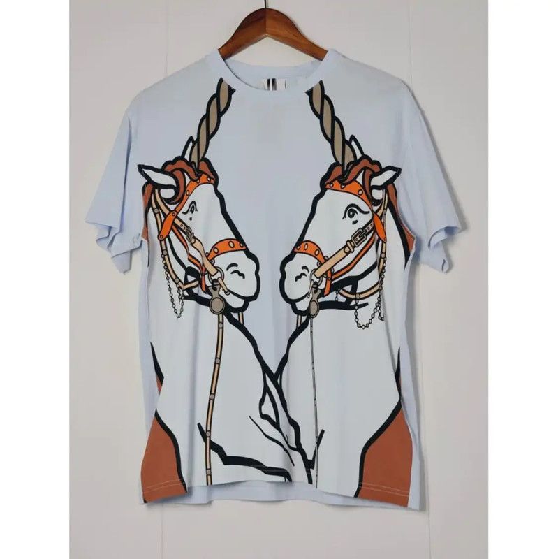 Burberry Burberry Light Blue Women's T-Shirt with Horse Print Size S / US 4 / IT 40 - 1 Thumbnail