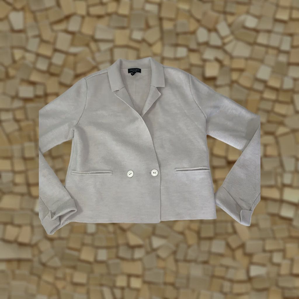 Rag & Bone rag & bone Ivory Knit Blazer Jacket Double Breasted Cropped Sz Small Merino Wool Blend Size S / US 4 / IT 40 - 1 Thumbnail