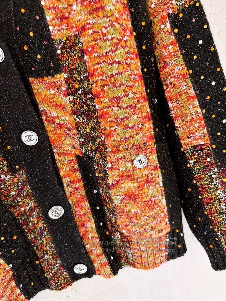 Chanel Chanel 23A Dakar Orange Black Diamond Cardigan coat Size XXS / US 00 / IT 34 - 4 Thumbnail