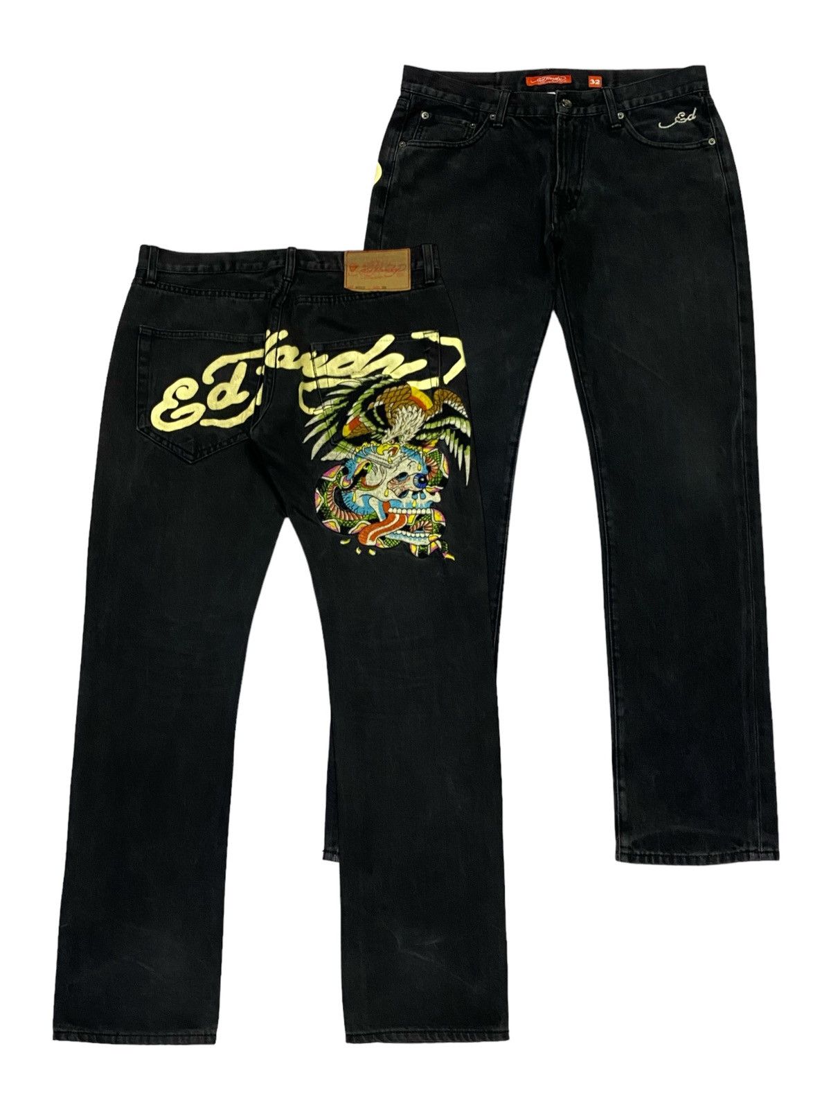 Christian Audigier × Ed Hardy Ed Hardy By Christian Audigier 2010 Embroidered Denim Pants Size US 32 / EU 48 - 1 Thumbnail