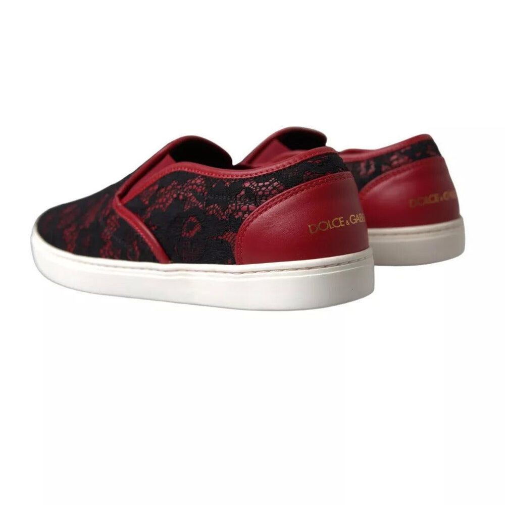 Dolce & Gabbana Dolce & Gabbana Black Red Lace Slip On Low Top Sneakers Shoe Size US 10 / IT 40 - 6 Thumbnail