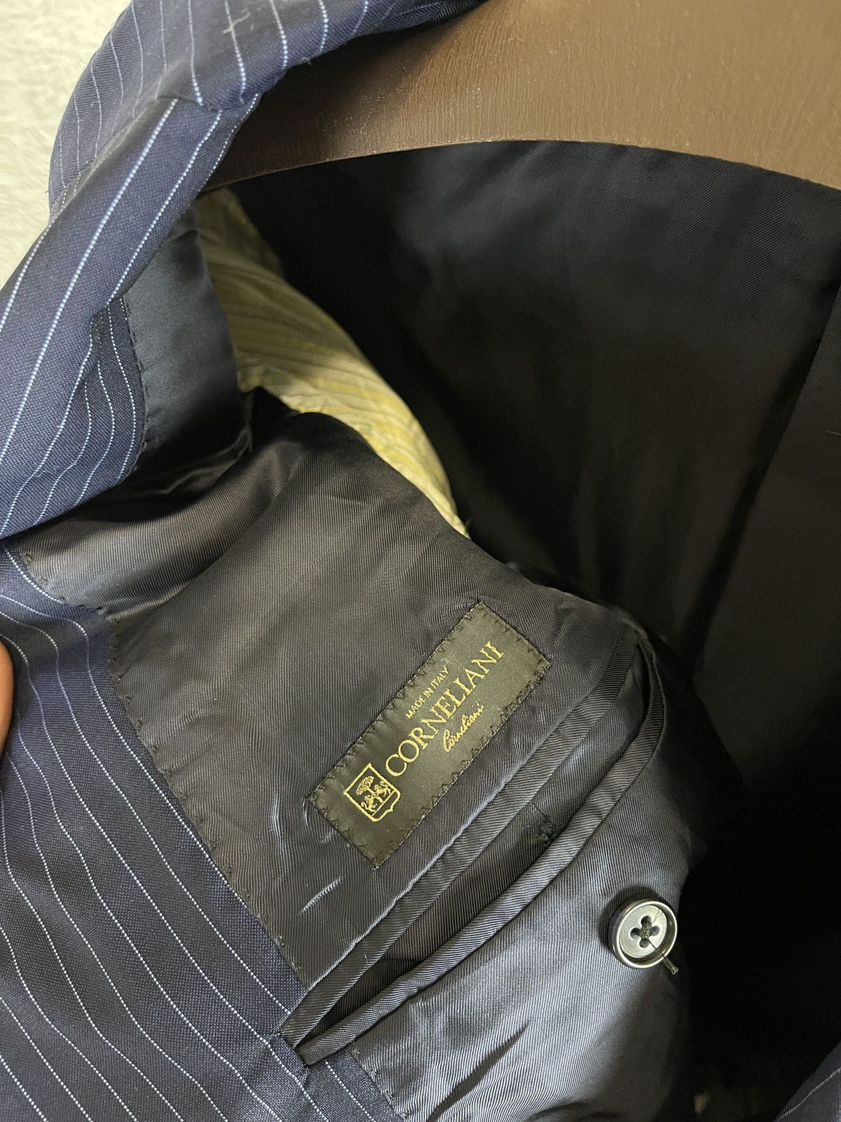 Corneliani blue striped wool mohair 2 button blazer