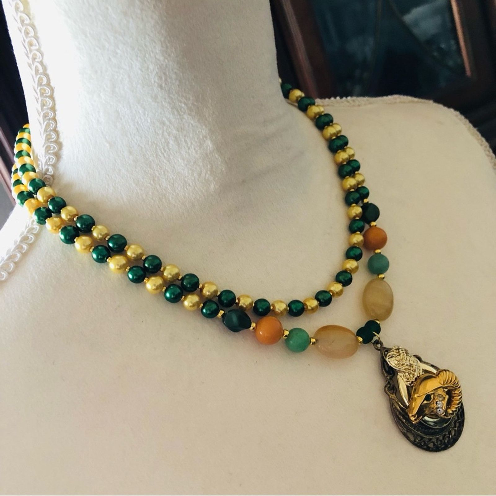 Handmade Handcrafted repurpose double strand KJL emerald ram necklace Size ONE SIZE - 3 Thumbnail