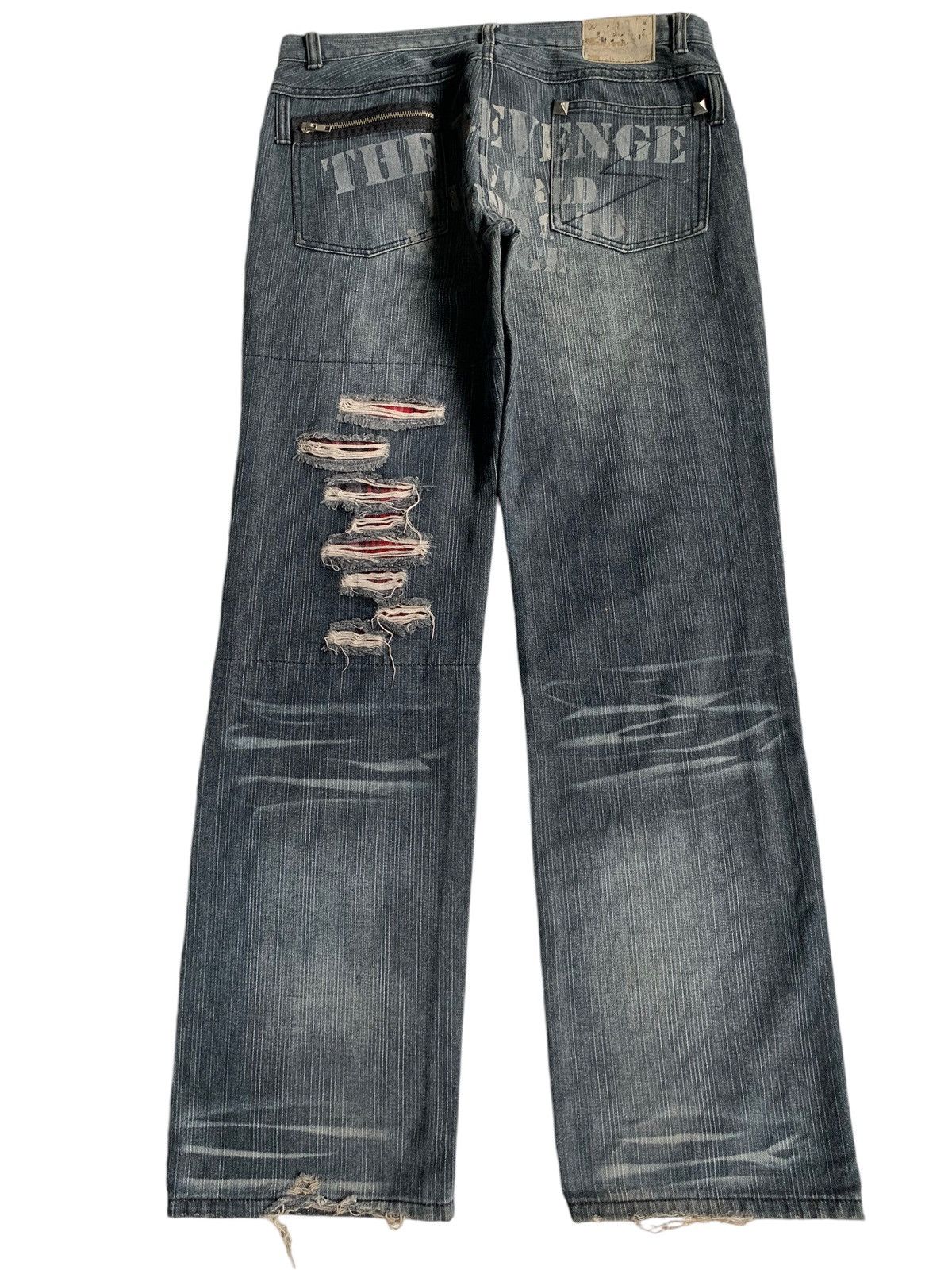 If Six Was Nine Sex Pot Revenge Skull Punk Bondage Style Distressed Denim☠️🎌 Size US 33 - 3 Thumbnail