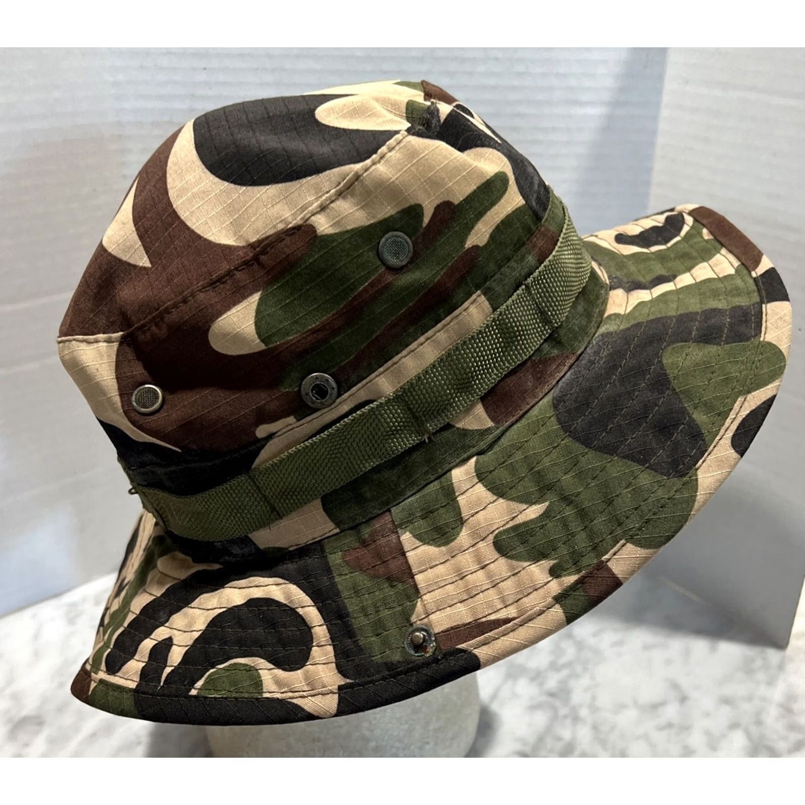 Vintage VINTAGE Military Boonie Bucket Hat Rip stop Camouflage Snaps Chin Strap Size ONE SIZE - 3 Thumbnail