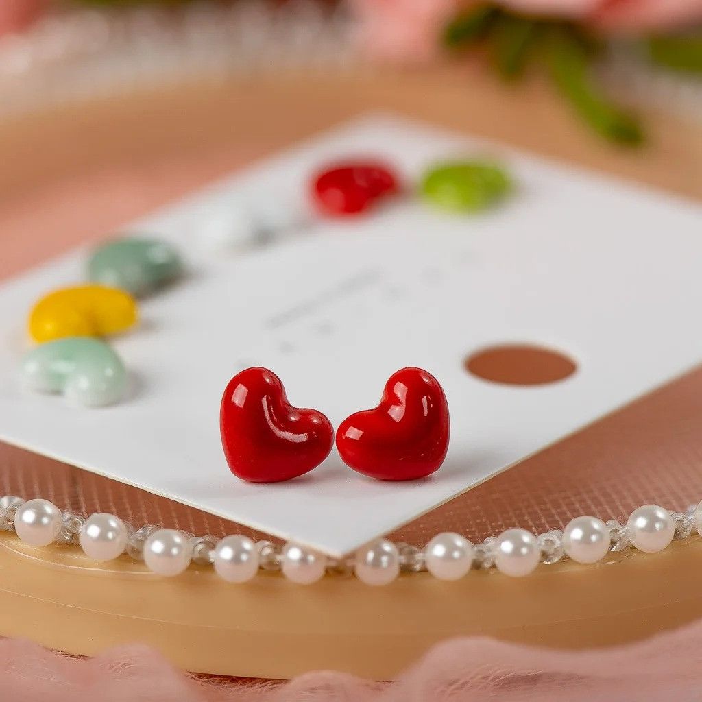 Jewelry Love Heart Stud Earrings Ceramic Ear Gift For Her Size ONE SIZE - 2 Thumbnail
