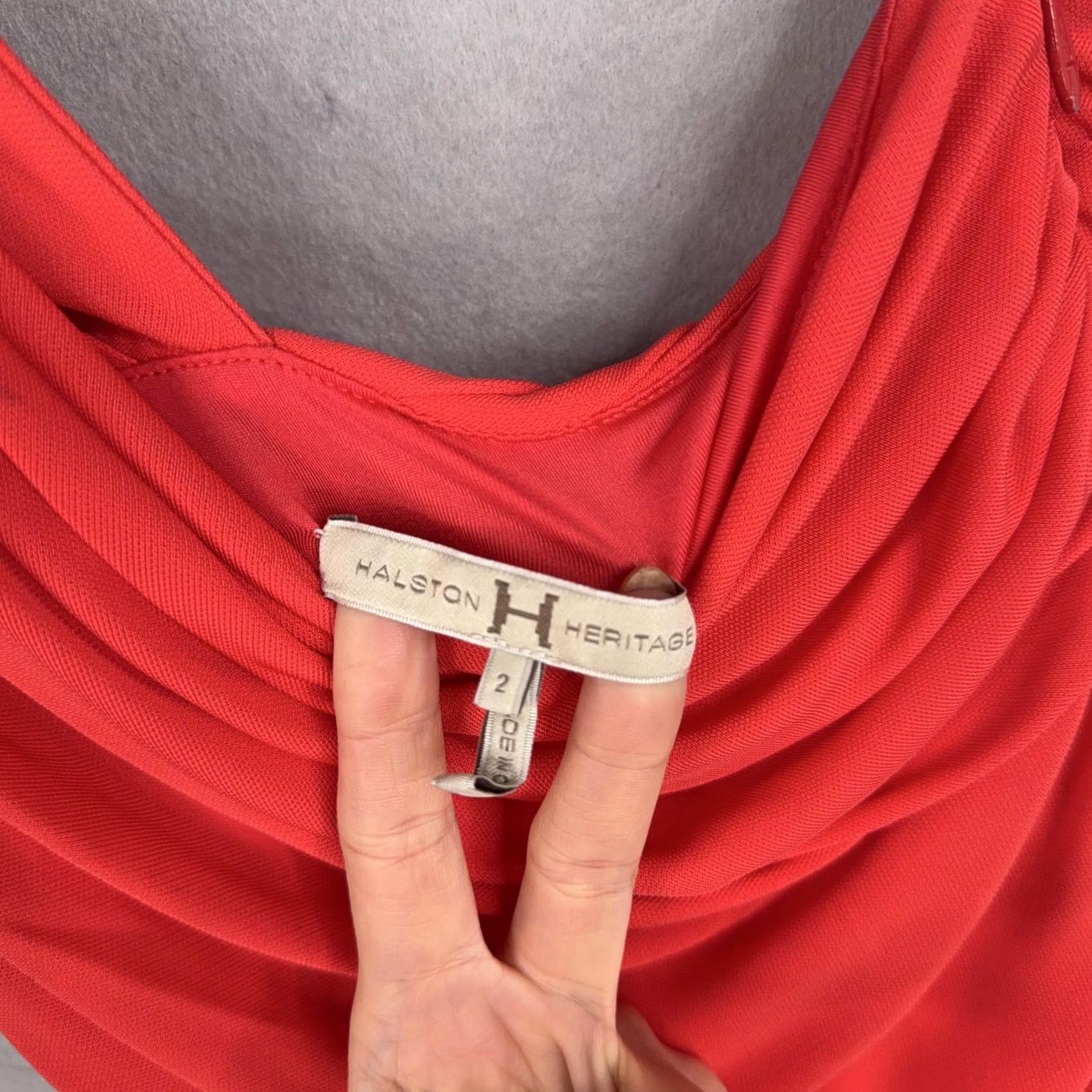 Halston Halston Heritage Dress Womens 2 Red One Shoulder Ruched Asymmetrical Cocktail Size XS / US 0-2 / IT 36-38 - 4 Thumbnail